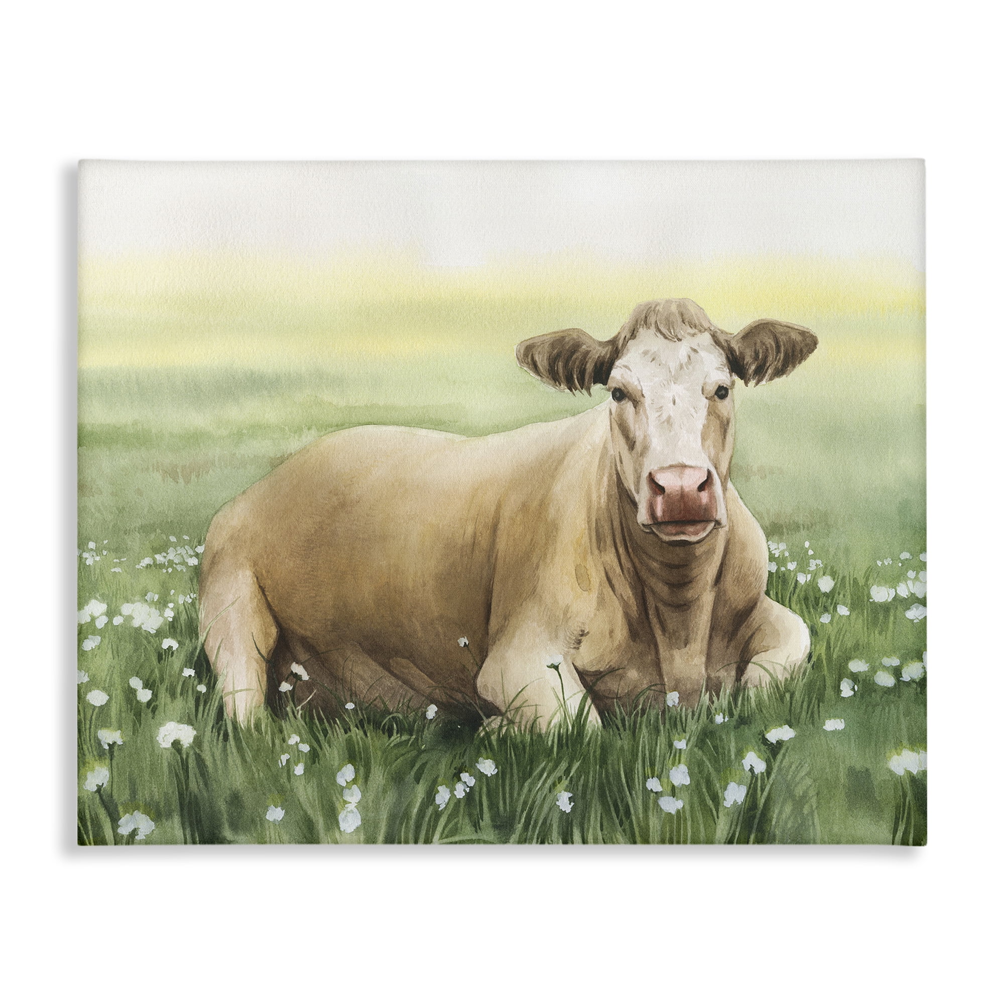 Stupell Industries Resting Beige Cow Animals & Insects Painting Gallery Wrapped Canvas Art Print Wall Art, 30 x 24
