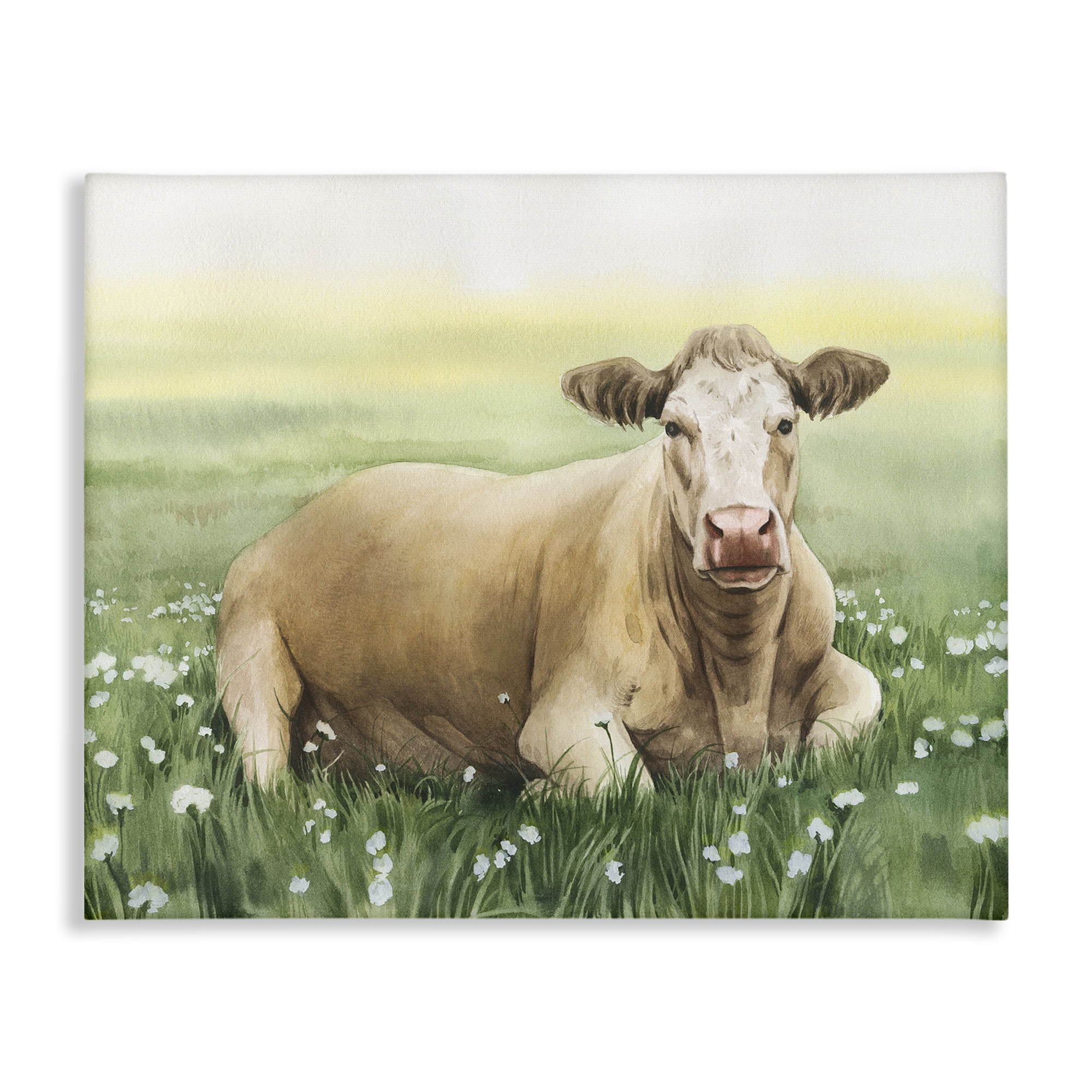 Stupell Industries Resting Beige Cow Animals & Insects Painting Gallery Wrapped Canvas Art Print Wall Art, 40 x 30