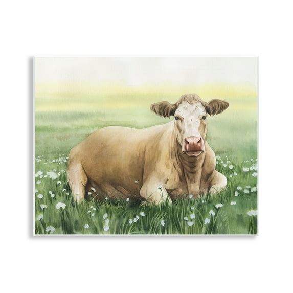 Stupell Industries Resting Beige Cow Animals & Insects Painting Unframed Art Print Wall Art, 14 x 11
