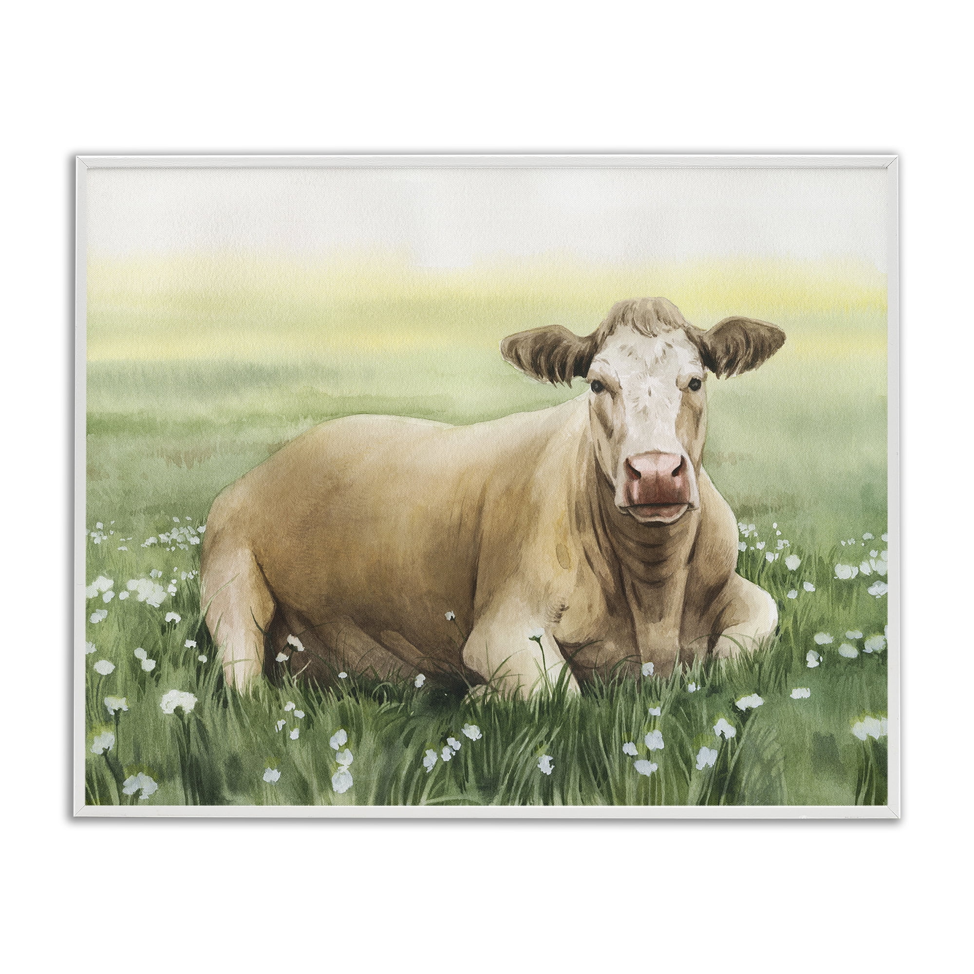 Stupell Industries Resting Beige Cow Animals & Insects Painting White Framed Art Print Wall Art, 30 x 24