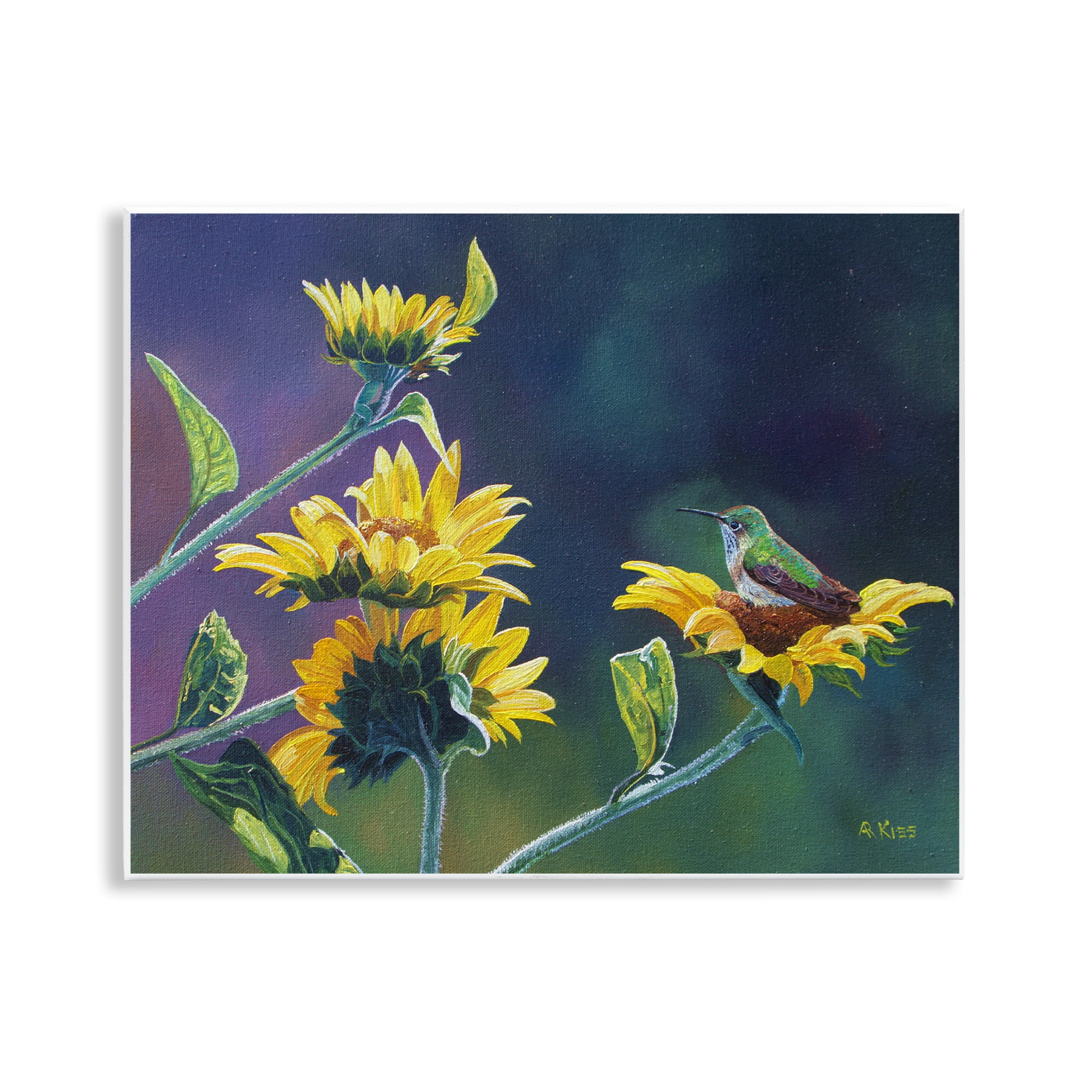 Stupell Industries Resting Birds on Sunflowers Plants & Flowers Painting Unframed Art Print Wall Art, 14 x 11
