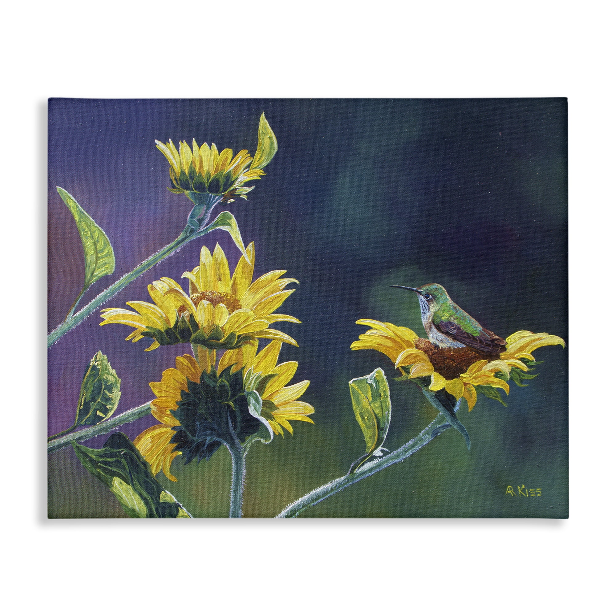 Stupell Industries Resting Birds on Sunflowers Plants & Flowers Painting Wrapped Canvas Art Print Wall Art, 20 x 16