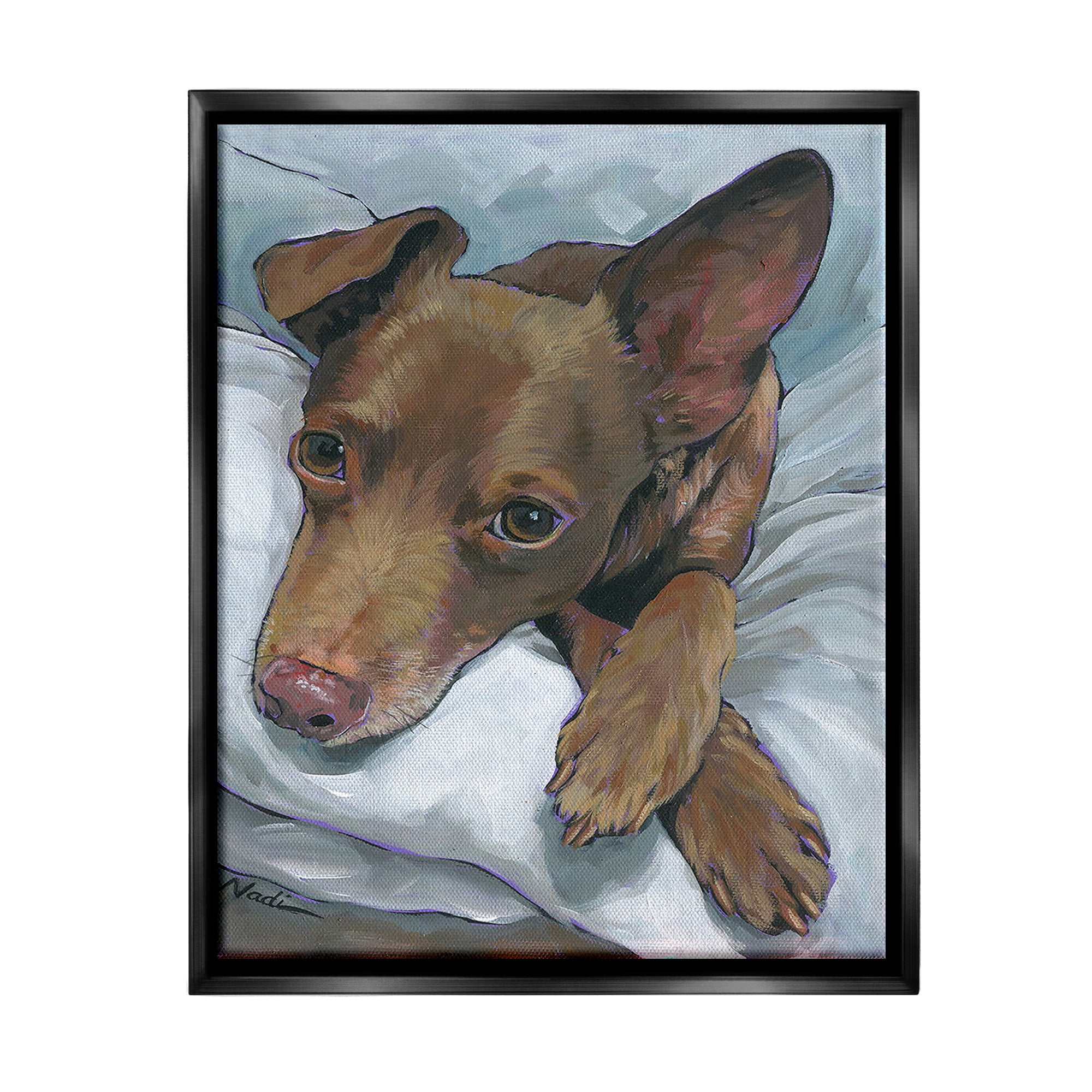 Stupell Industries Resting Dog Portrait Animals & Insects Painting Black Floater Framed Canvas Art Print Wall Art, 25 x 31