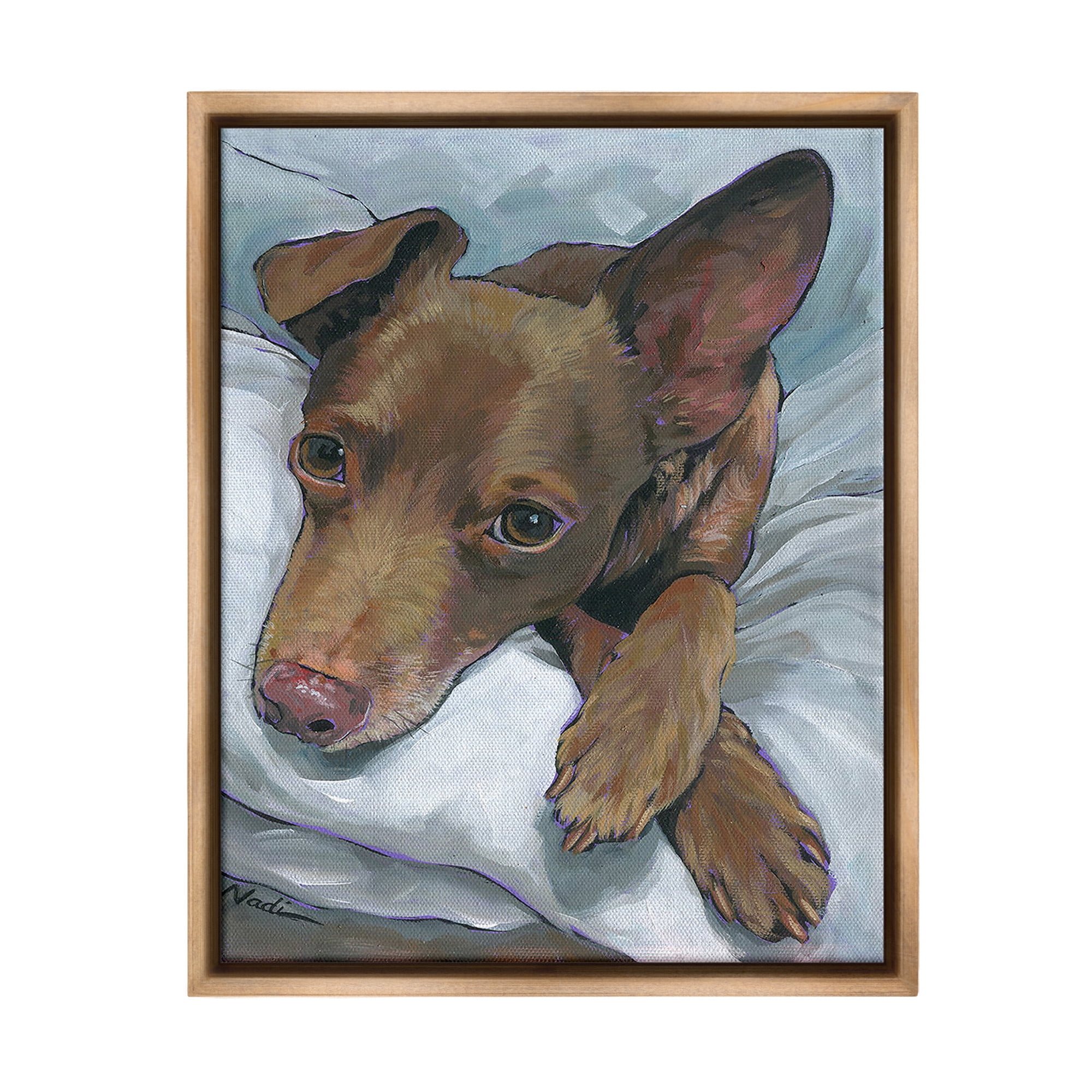 Stupell Industries Resting Dog Portrait Animals & Insects Painting Brown Floater Framed Canvas Art Print Wall Art, 17 x 21
