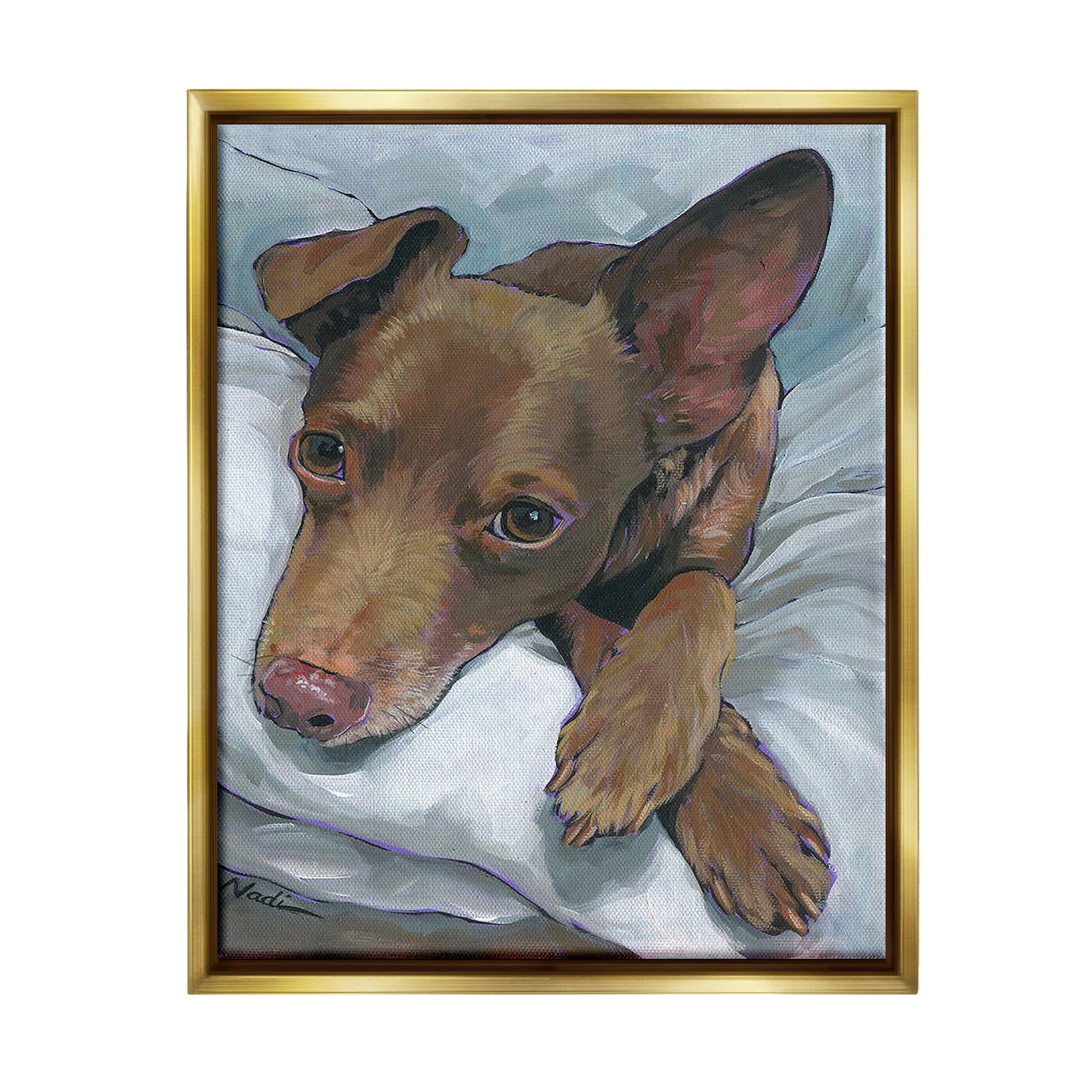 Stupell Industries Resting Dog Portrait Animals & Insects Painting Gold Floater Framed Canvas Art Print Wall Art, 17 x 21