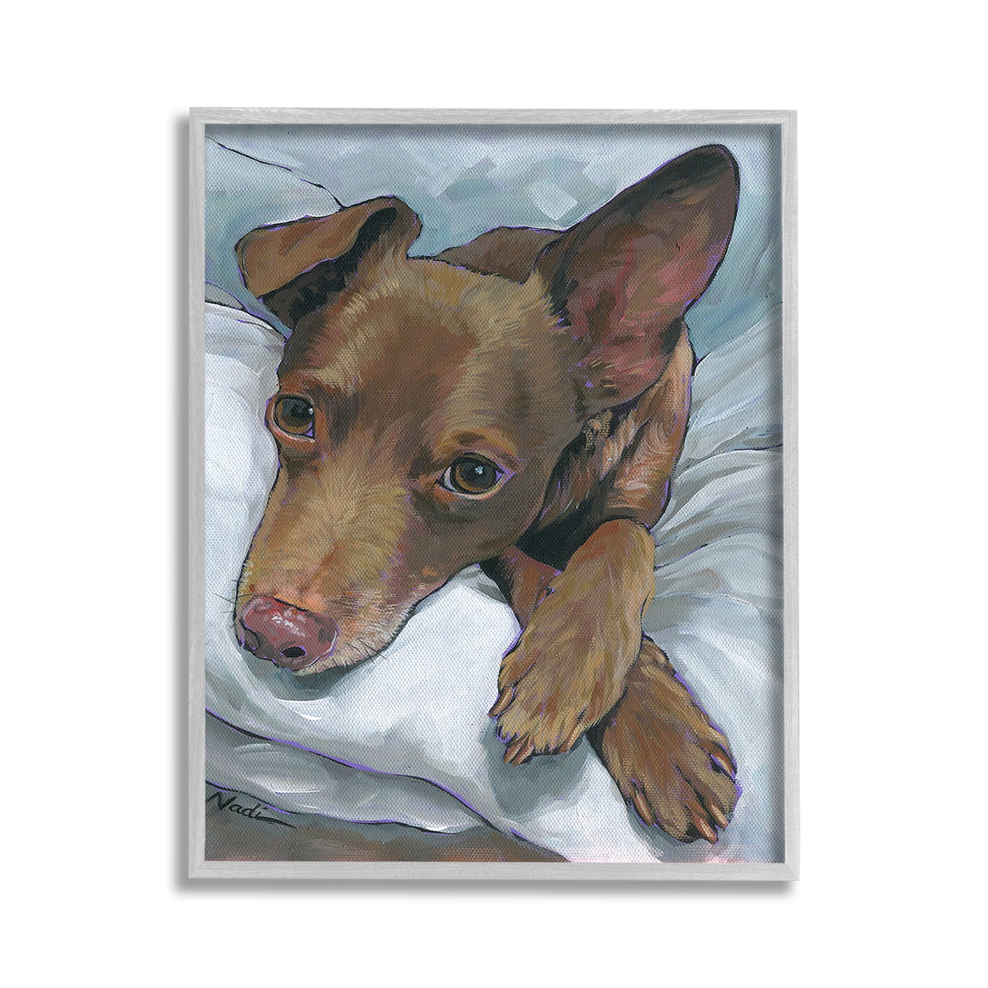 Stupell Industries Resting Dog Portrait Animals & Insects Painting Gray Framed Art Print Wall Art, 11 x 14