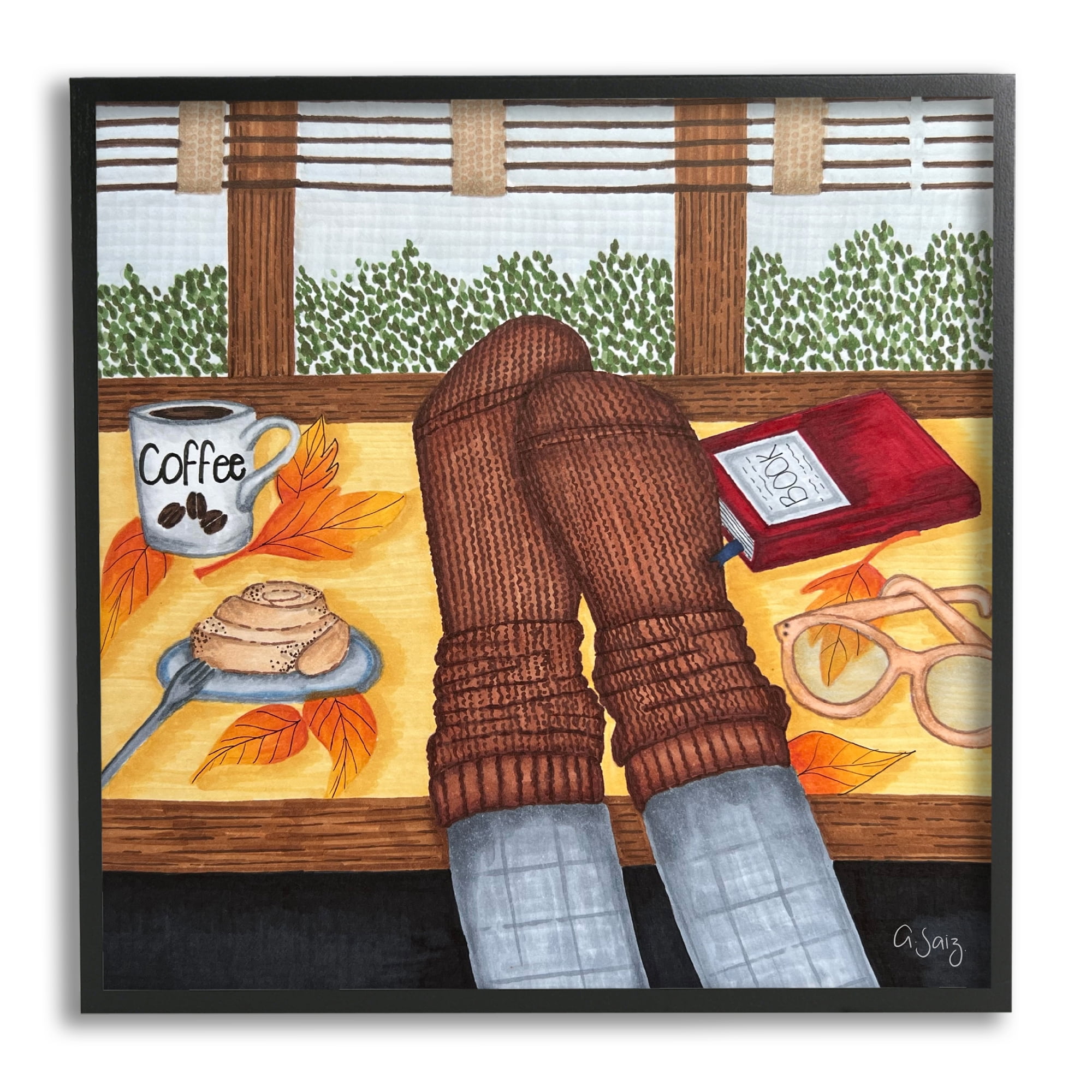 Stupell Industries Resting Feet Autumn Cozy Coffee Food & Beverage Painting Black Framed Art Print Wall Art