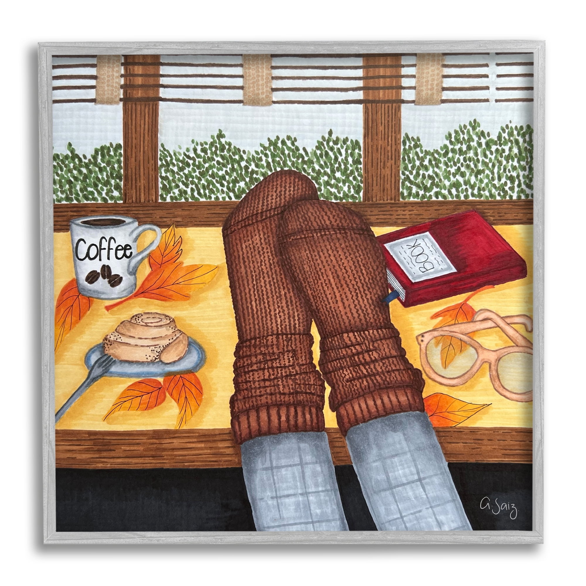 Stupell Industries Resting Feet Autumn Cozy Coffee Food & Beverage Painting Gray Framed Art Print Wall Art