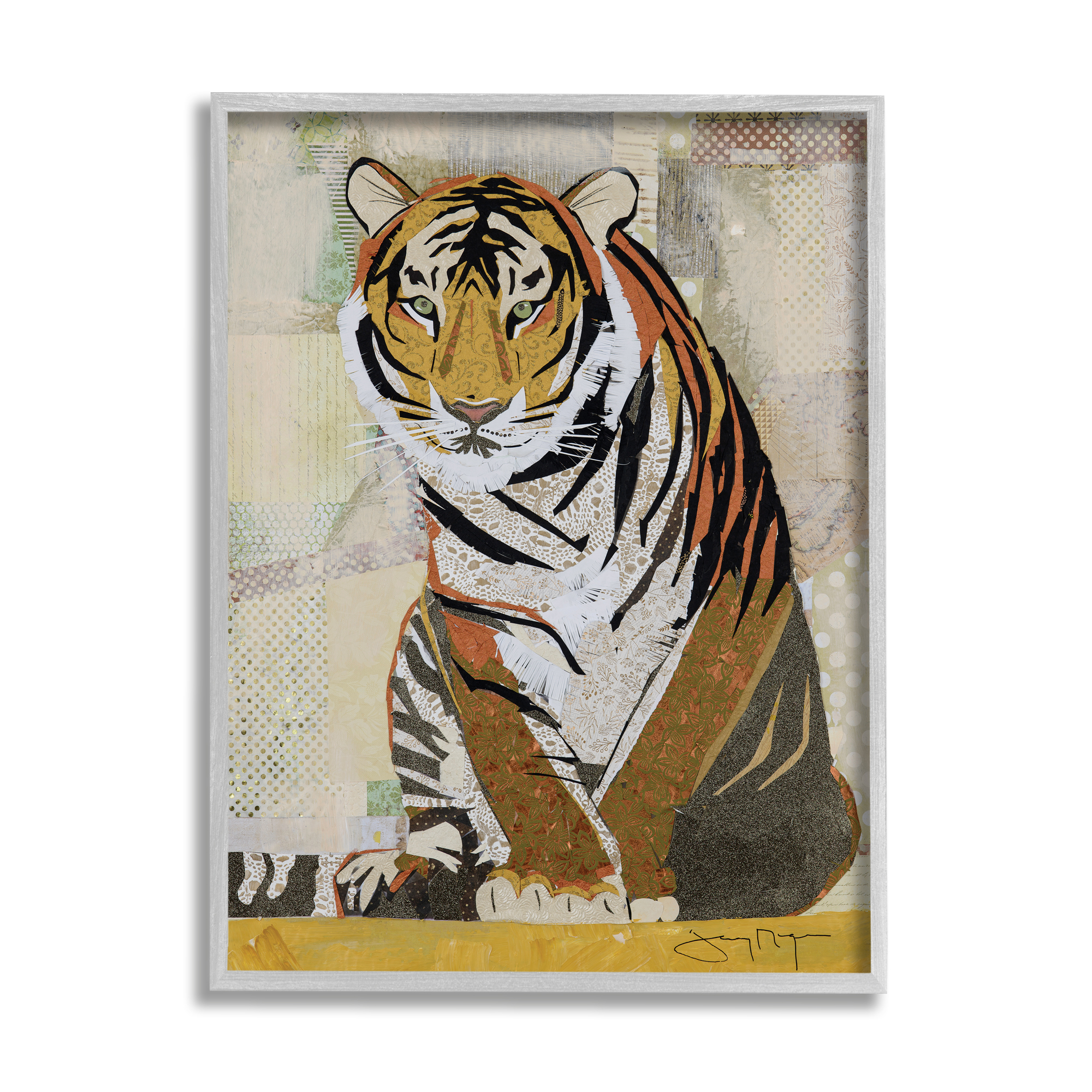 Stupell Industries Resting Jungle Tiger over Abstract Patterns Graphic Art Gray Framed Art Print Wall Art, 16x20, by Jenny McGee