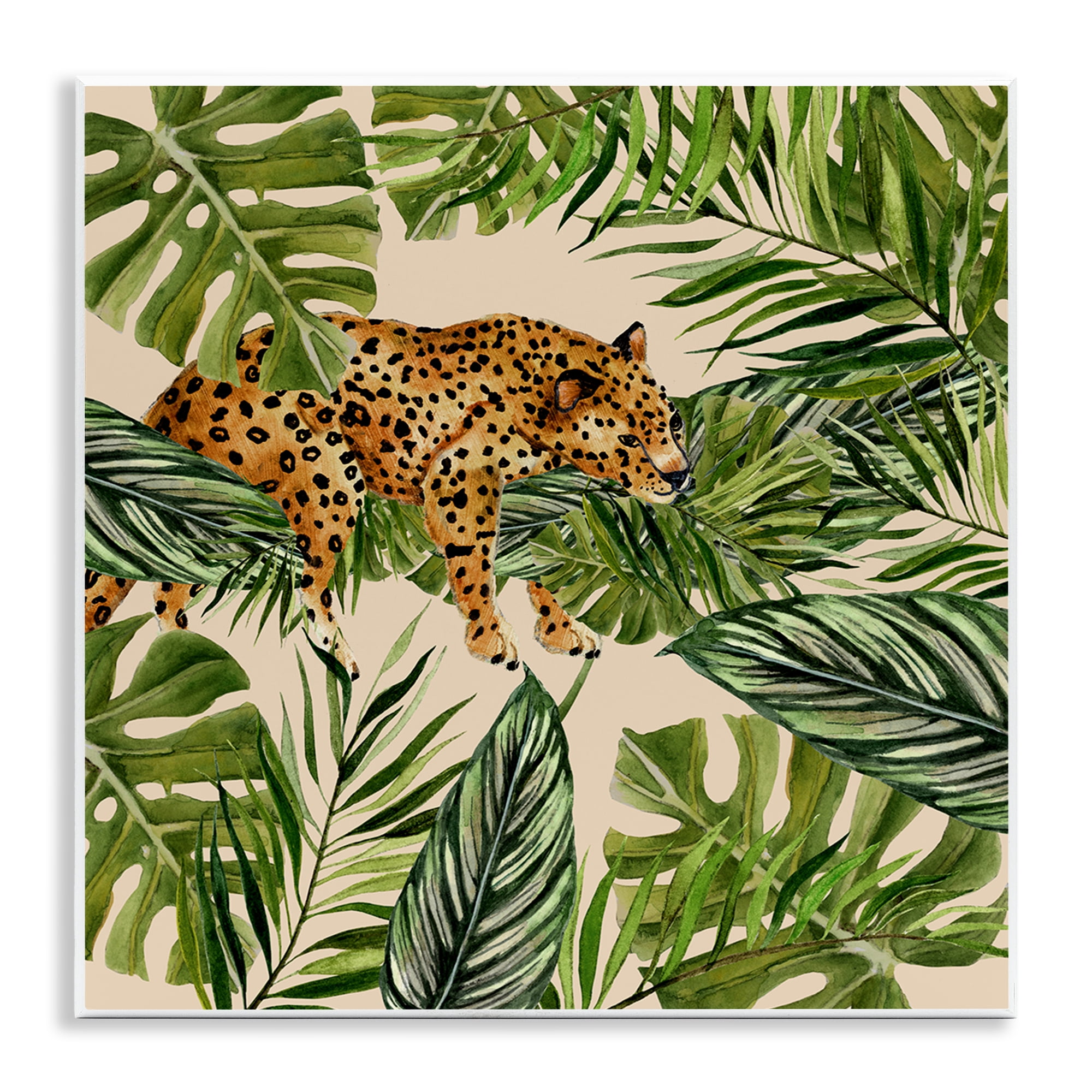 Stupell Industries Resting Leopard on Branch Plants & Flowers Painting Unframed Art Print Wall Art, 12 x 12