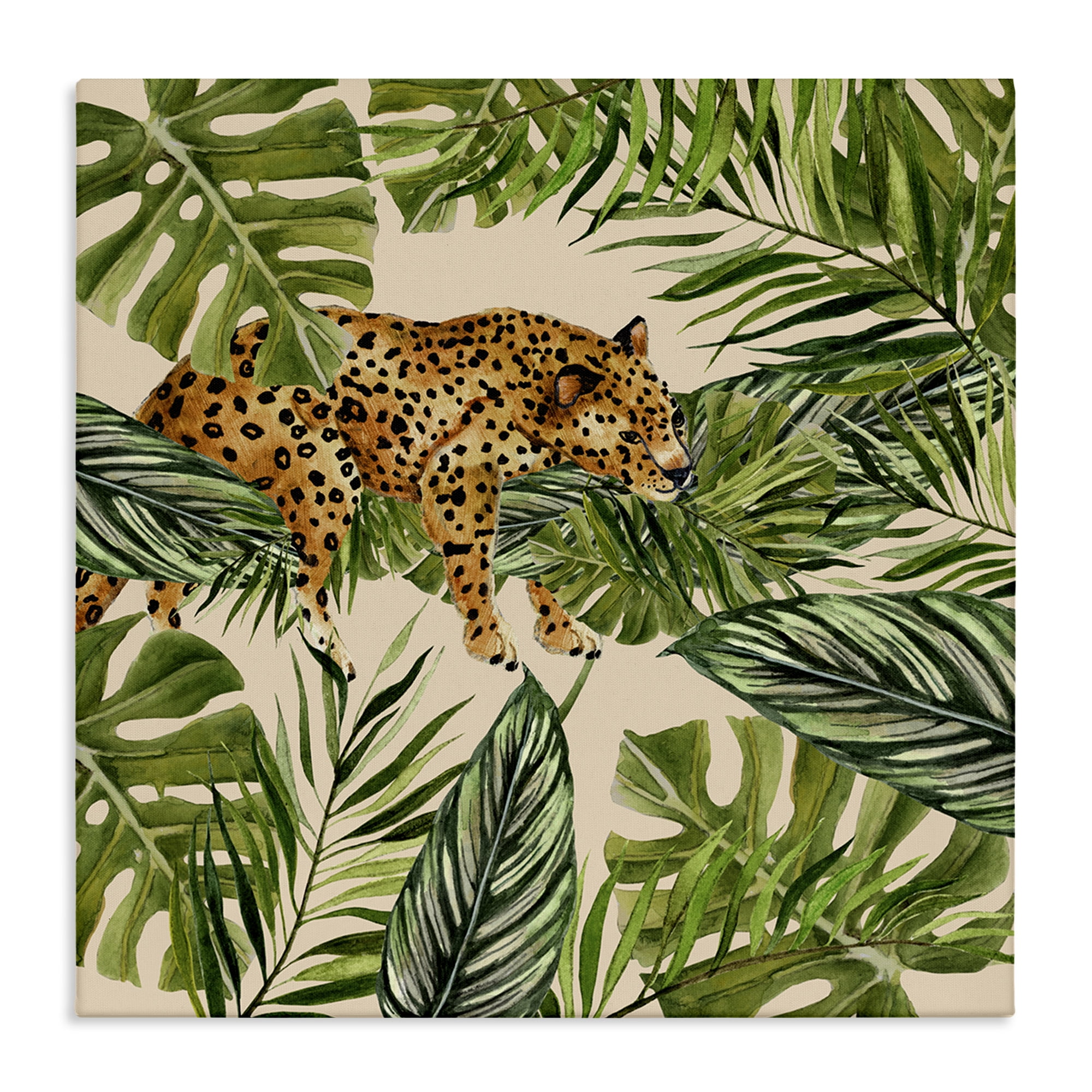 Stupell Industries Resting Leopard on Branch Plants & Flowers Painting Wrapped Canvas Art Print Wall Art, 24 x 24