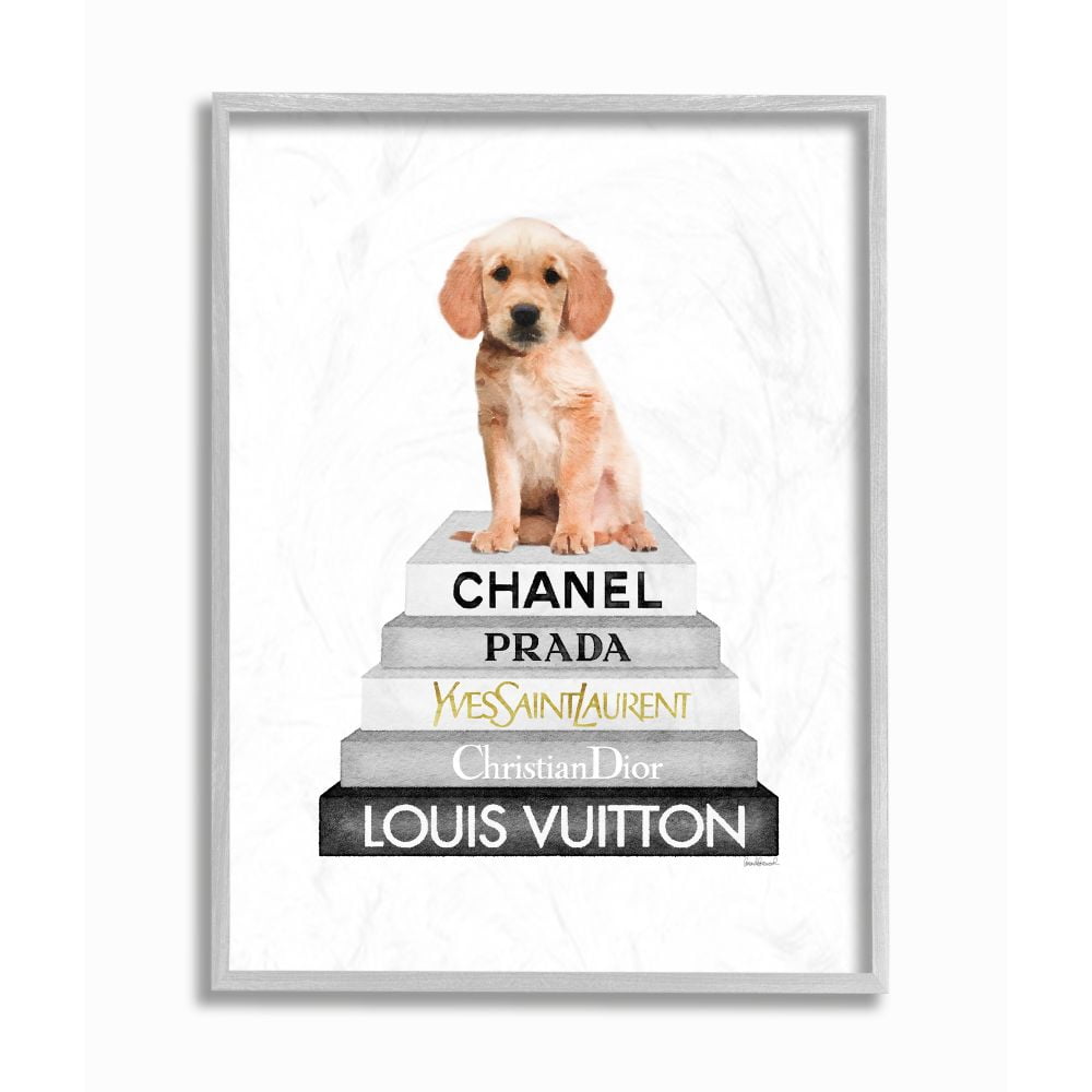 Stupell Industries Resting Puppy on Glam Fashion Icon Bookstack Designed by Amanda Greenwood