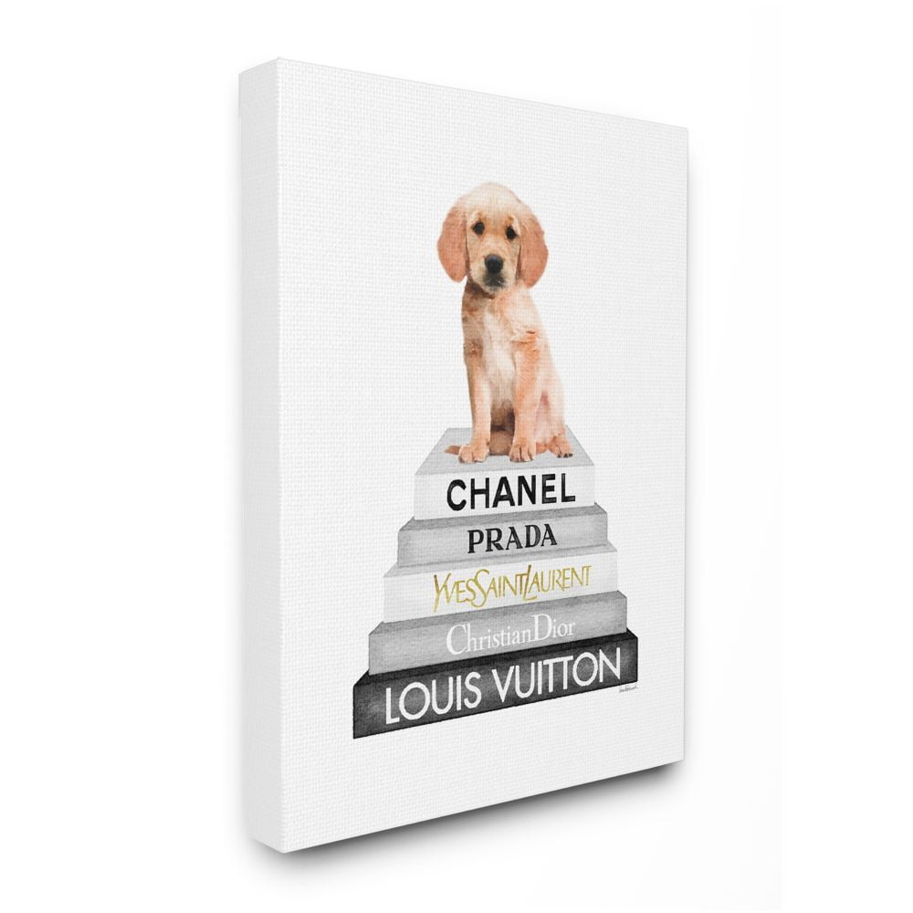 Stupell Industries Resting Puppy on Glam Fashion Icon Bookstack Designed by Amanda Greenwood
