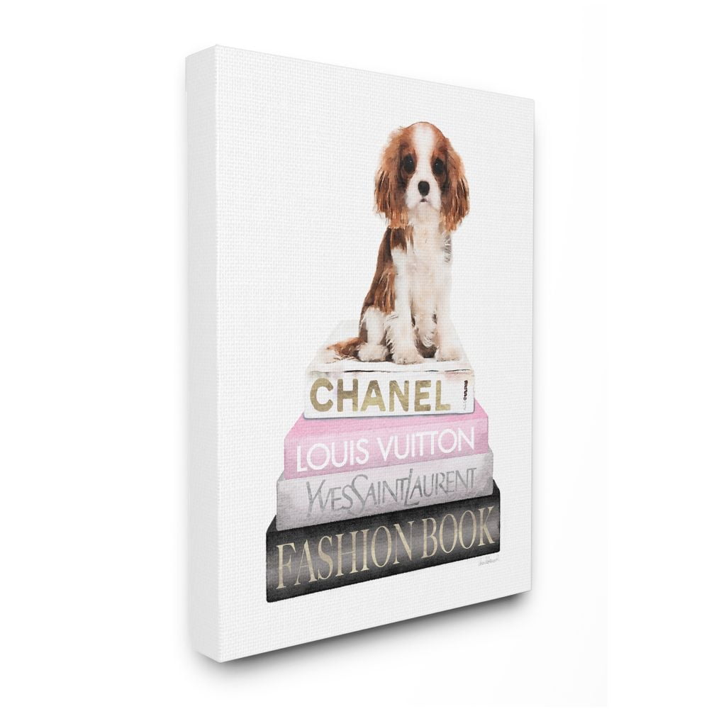 Stupell Industries Resting Spaniel Puppy and Iconic Fashion Bookstack Designed by Amanda Greenwood