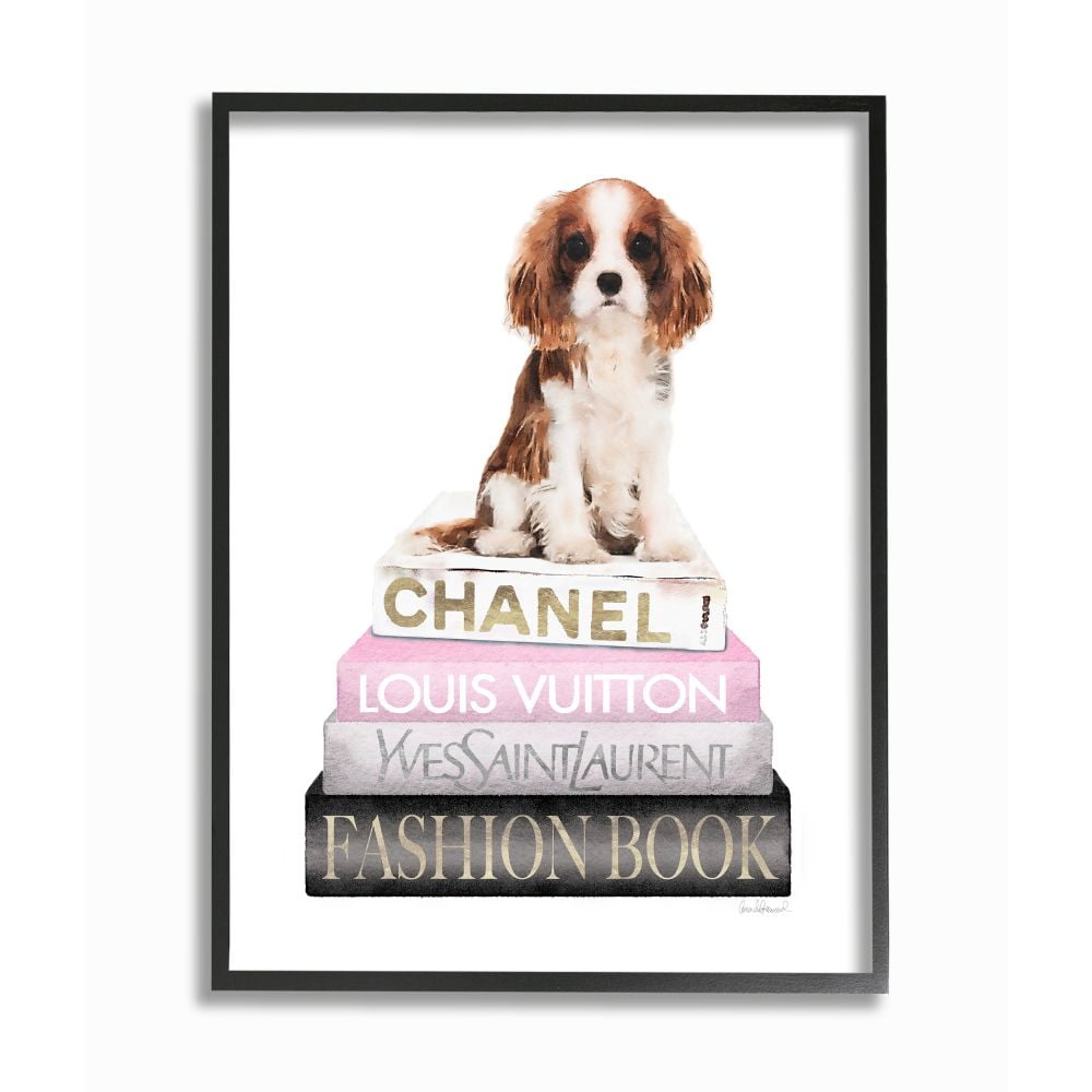 Stupell Industries Resting Spaniel Puppy and Iconic Fashion Bookstack Designed by Amanda Greenwood