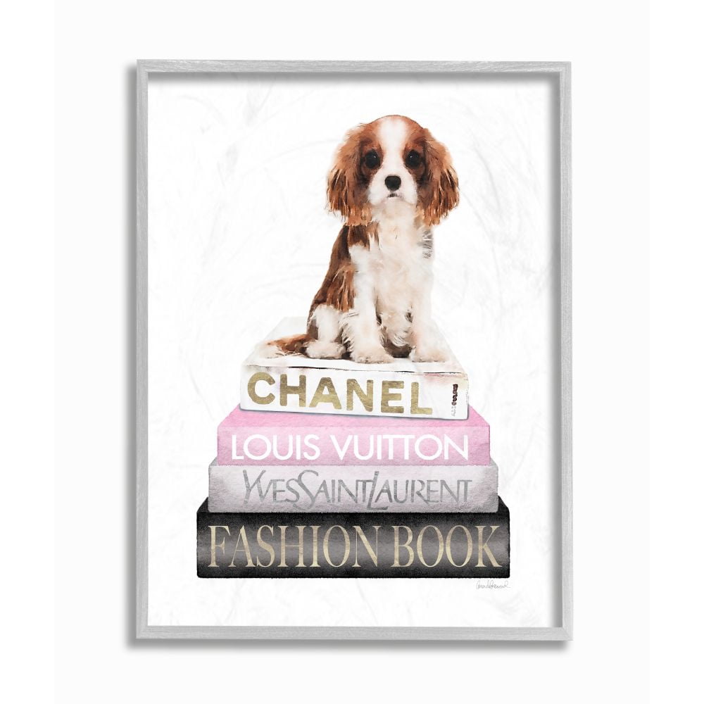 Stupell Industries Resting Spaniel Puppy and Iconic Fashion Bookstack Designed by Amanda Greenwood