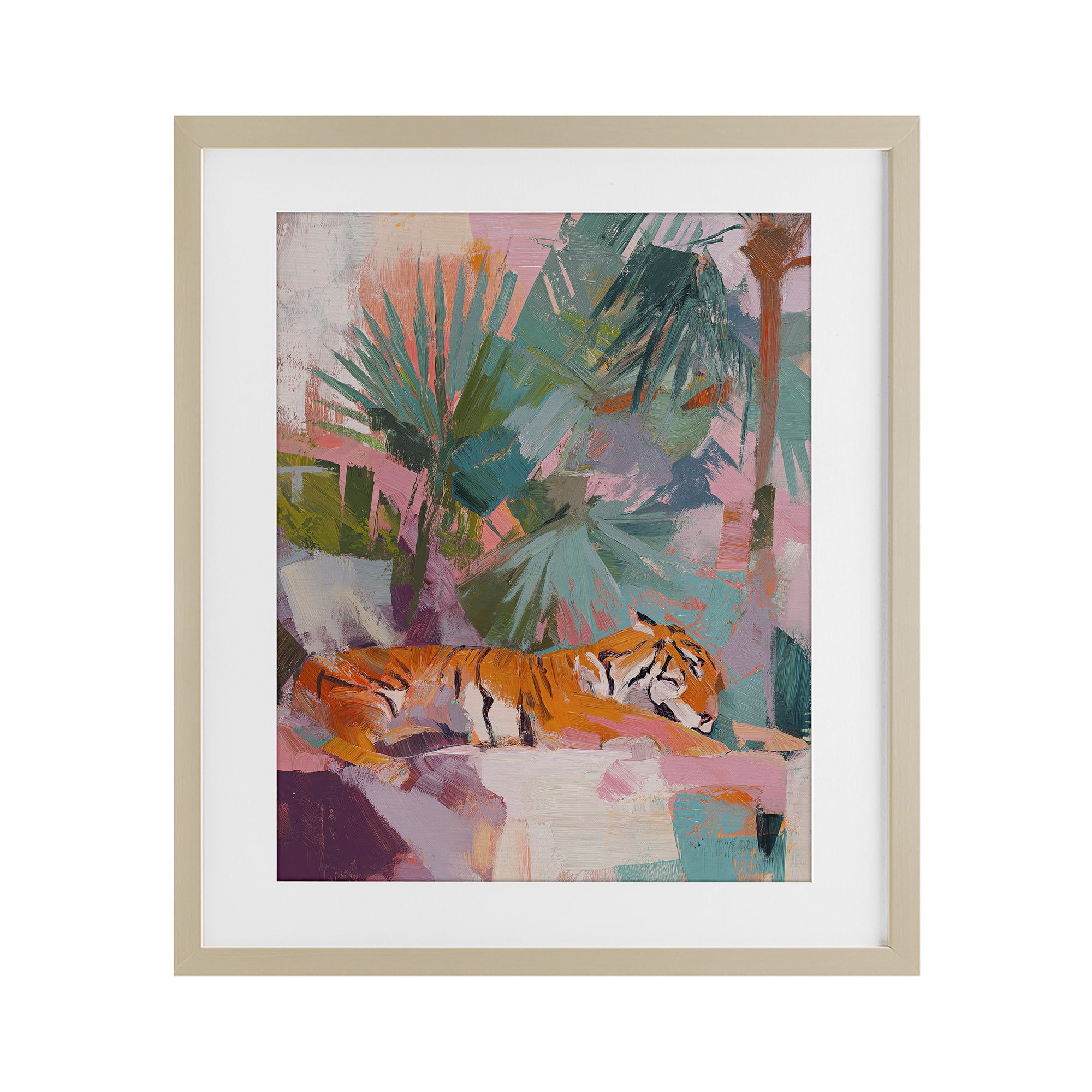 Stupell Industries Resting Tiger Beneath Leaves Birch Framed Print Under Glass, design by Svetlana Aleynikova