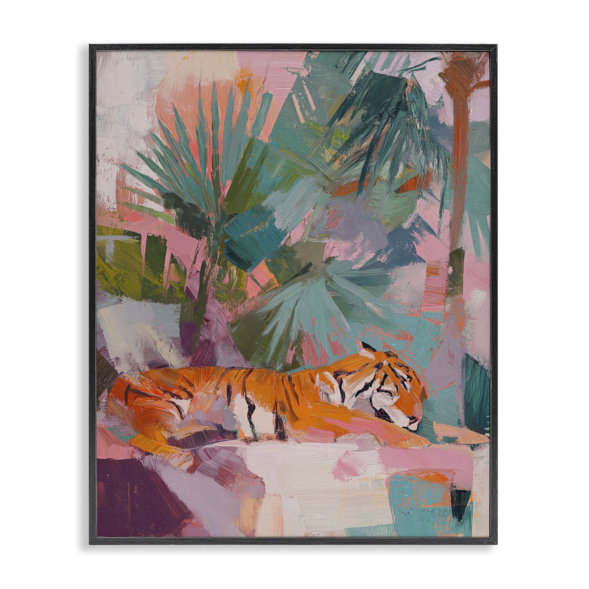 Stupell Industries Resting Tiger Beneath Leaves Black Framed Giclee Art, design by Svetlana Aleynikova
