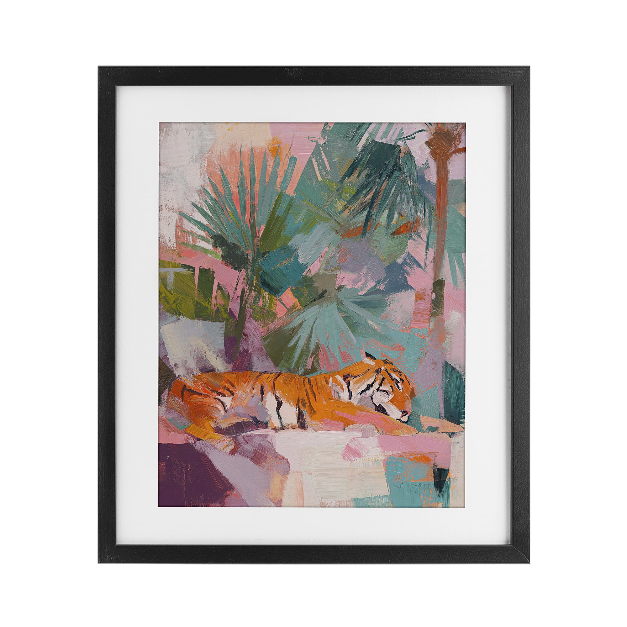 Stupell Industries Resting Tiger Beneath Leaves Black Framed Print Under Glass, design by Svetlana Aleynikova