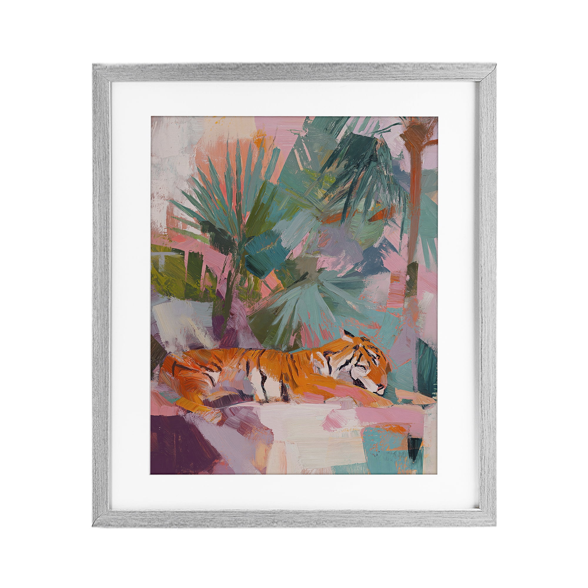 Stupell Industries Resting Tiger Beneath Leaves Gray Framed Print Under Glass, design by Svetlana Aleynikova