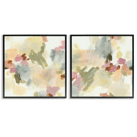 Stupell Industries Restless Abstract Splotches Abstract Painting Black Framed Art Print Wall Art, 12 x 12, Set of 2