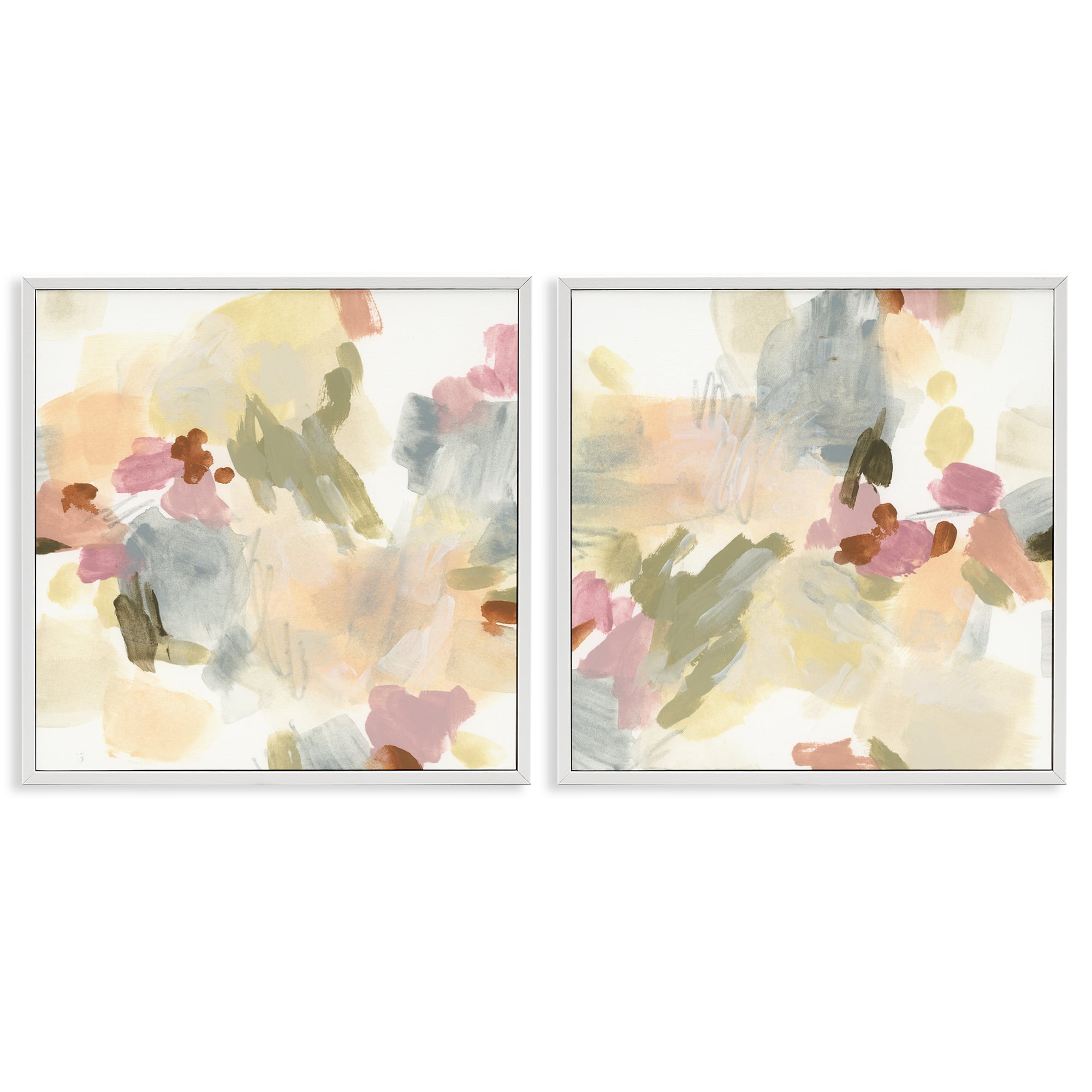 Stupell Industries Restless Abstract Splotches Abstract Painting White Framed Art Print Wall Art, 24 x 24, Set of 2