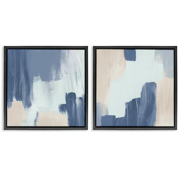 Stupell Industries Restless Blue Brush Strokes Abstract Painting Black Floater Framed Canvas Art Print Wall Art, 18 x 18, Set of 2