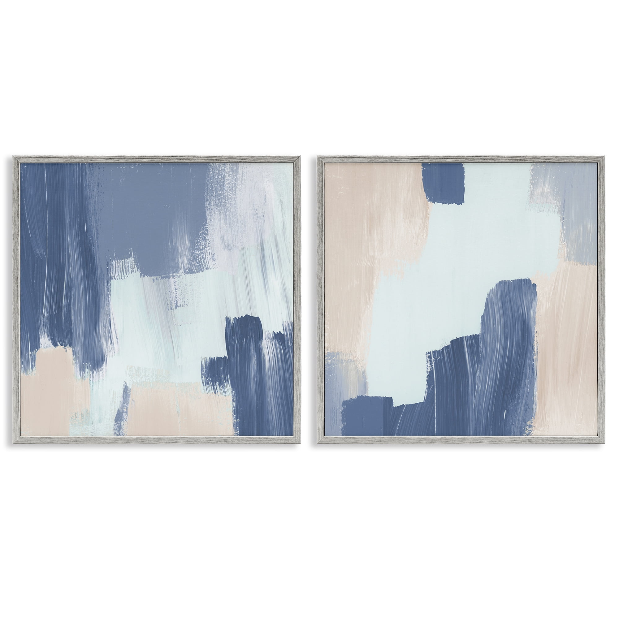 Stupell Industries Restless Blue Brush Strokes Abstract Painting Gray Framed Art Print Wall Art, 12 x 12, Set of 2