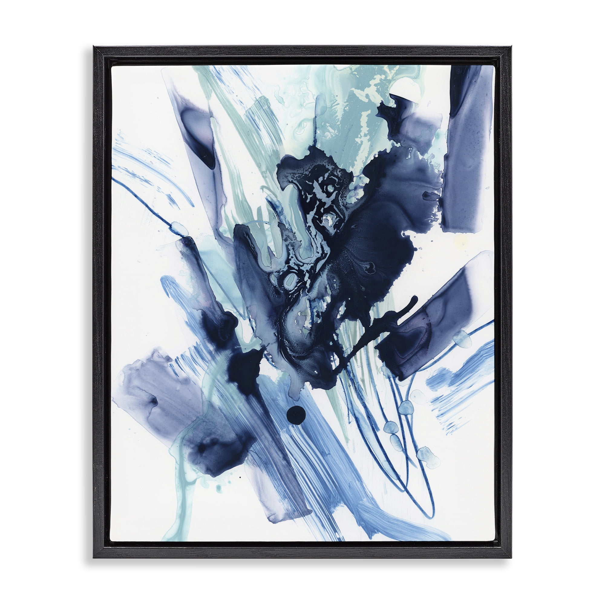 Stupell Industries Restless Blue Splash Abstract Painting Black Floater Framed Canvas Art Print Wall Art, 25 x 31
