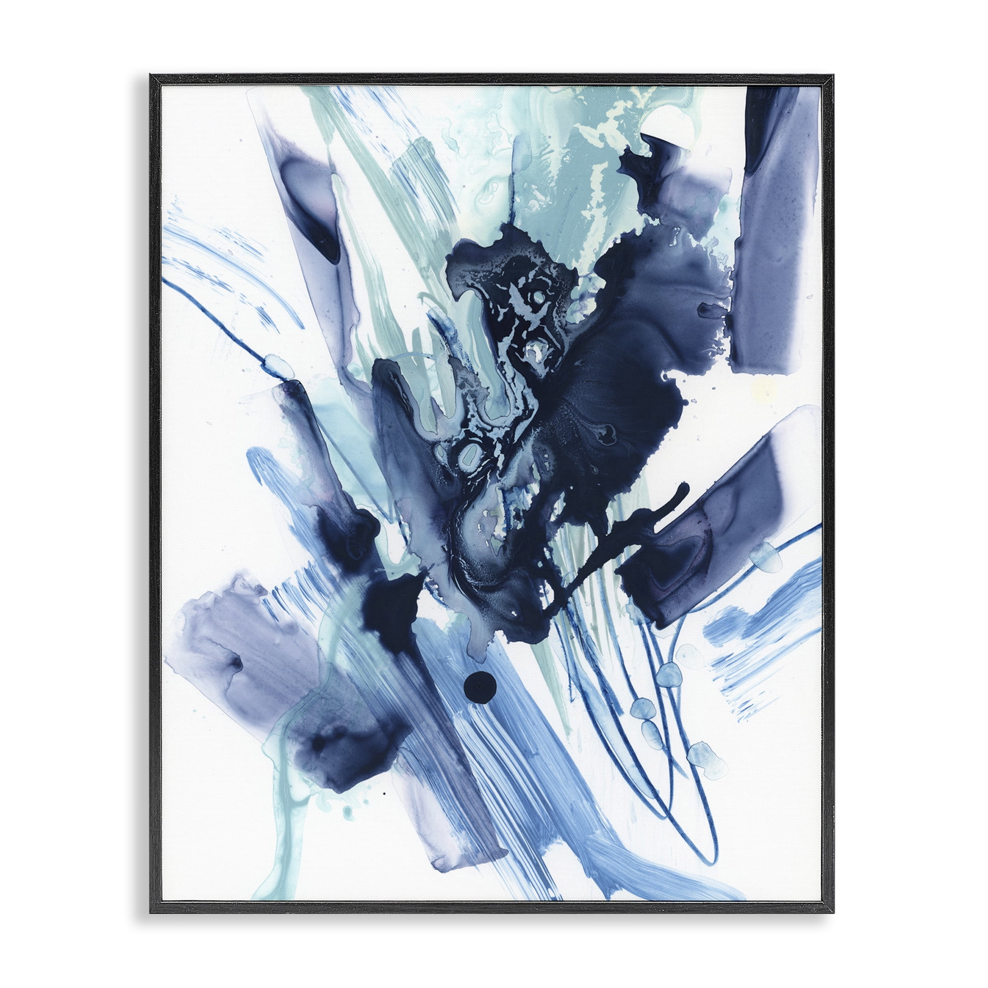 Stupell Industries Restless Blue Splash Abstract Painting Black Framed Art Print Wall Art, 16 x 20