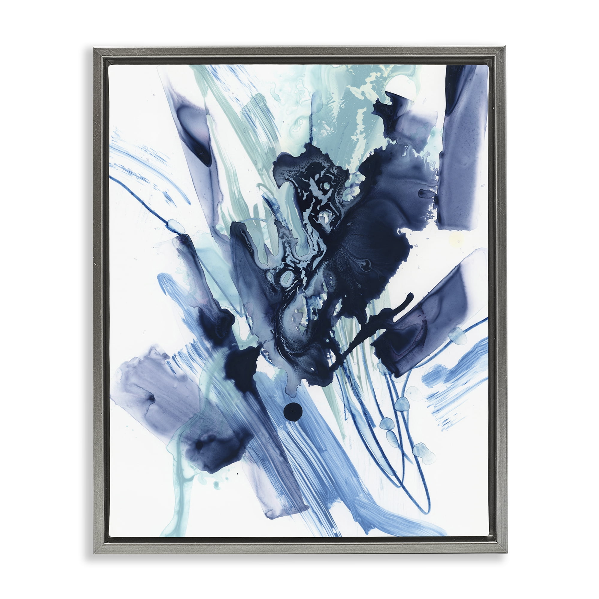 Stupell Industries Restless Blue Splash Abstract Painting Gray Floater Framed Canvas Art Print Wall Art, 25 x 31