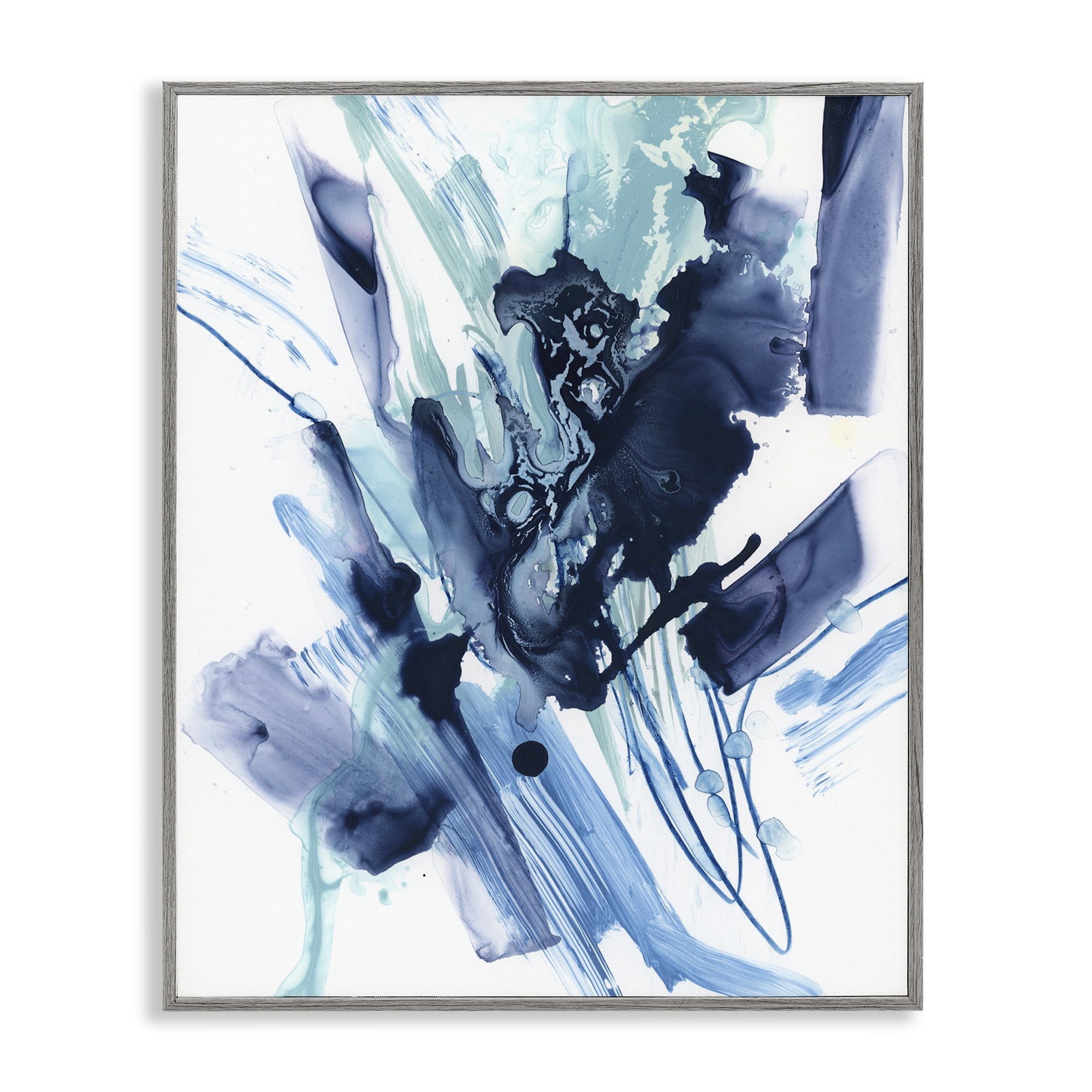 Stupell Industries Restless Blue Splash Abstract Painting Gray Framed Art Print Wall Art, 11 x 14