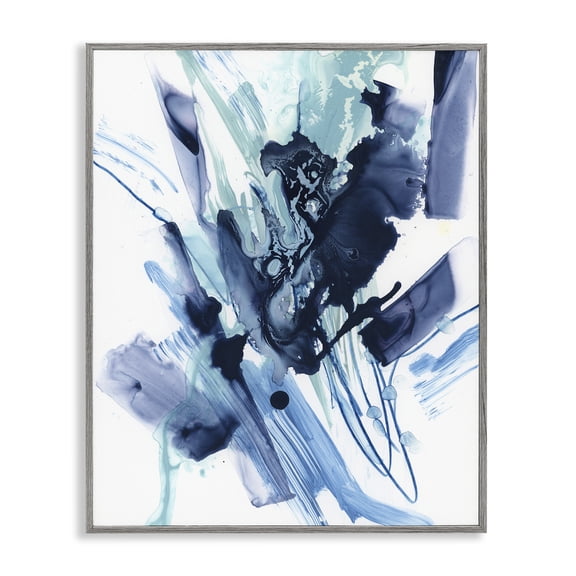 Stupell Industries Restless Blue Splash Abstract Painting Gray Framed Art Print Wall Art, 11 x 14