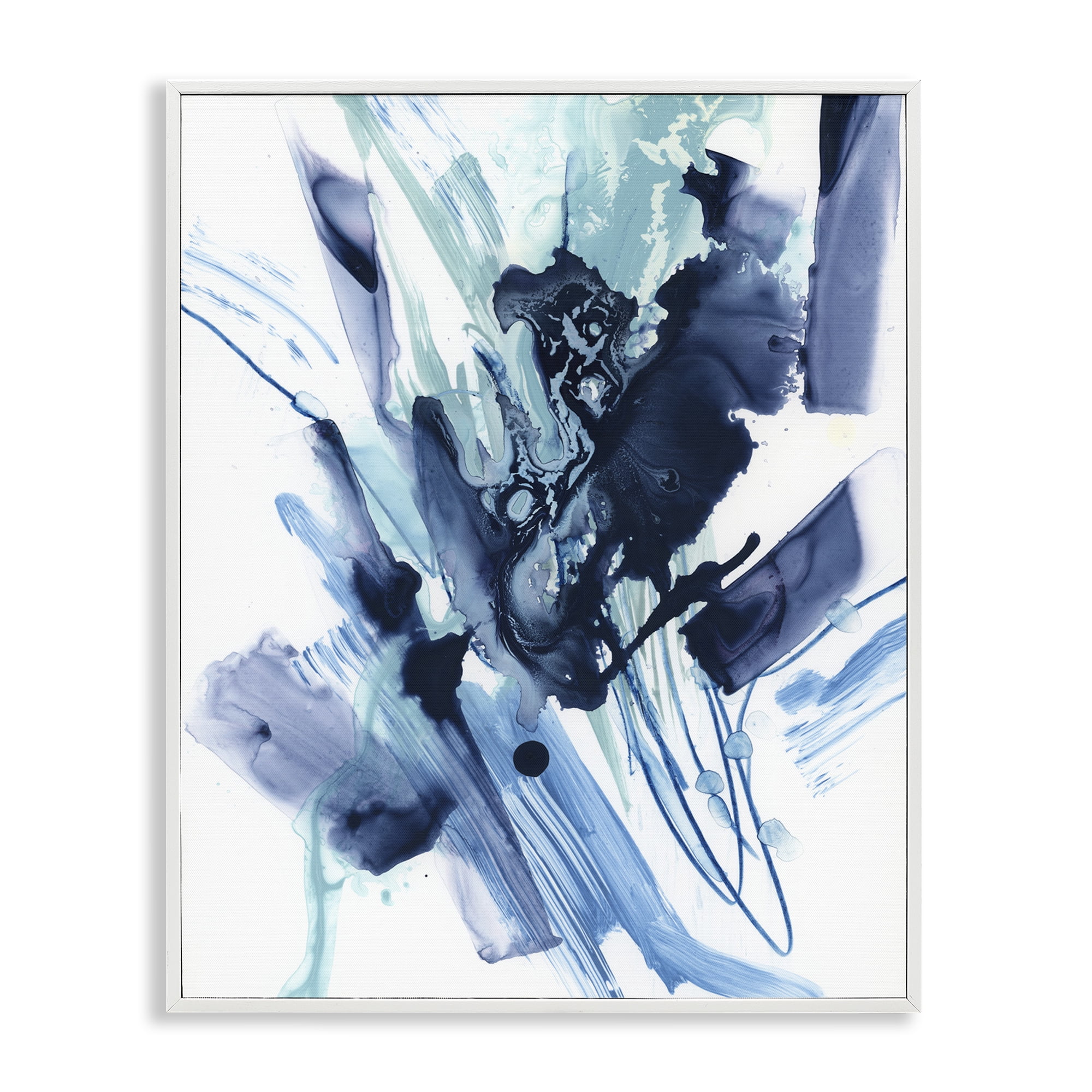Stupell Industries Restless Blue Splash Abstract Painting White Framed Art Print Wall Art, 24 x 30