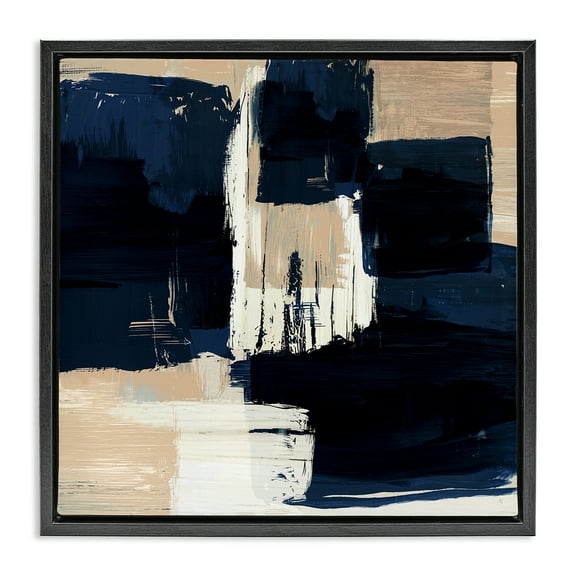 Stupell Industries Restless Blue & Tan Shapes Abstract Painting Black Floater Framed Canvas Art Print Wall Art, 18 x 18
