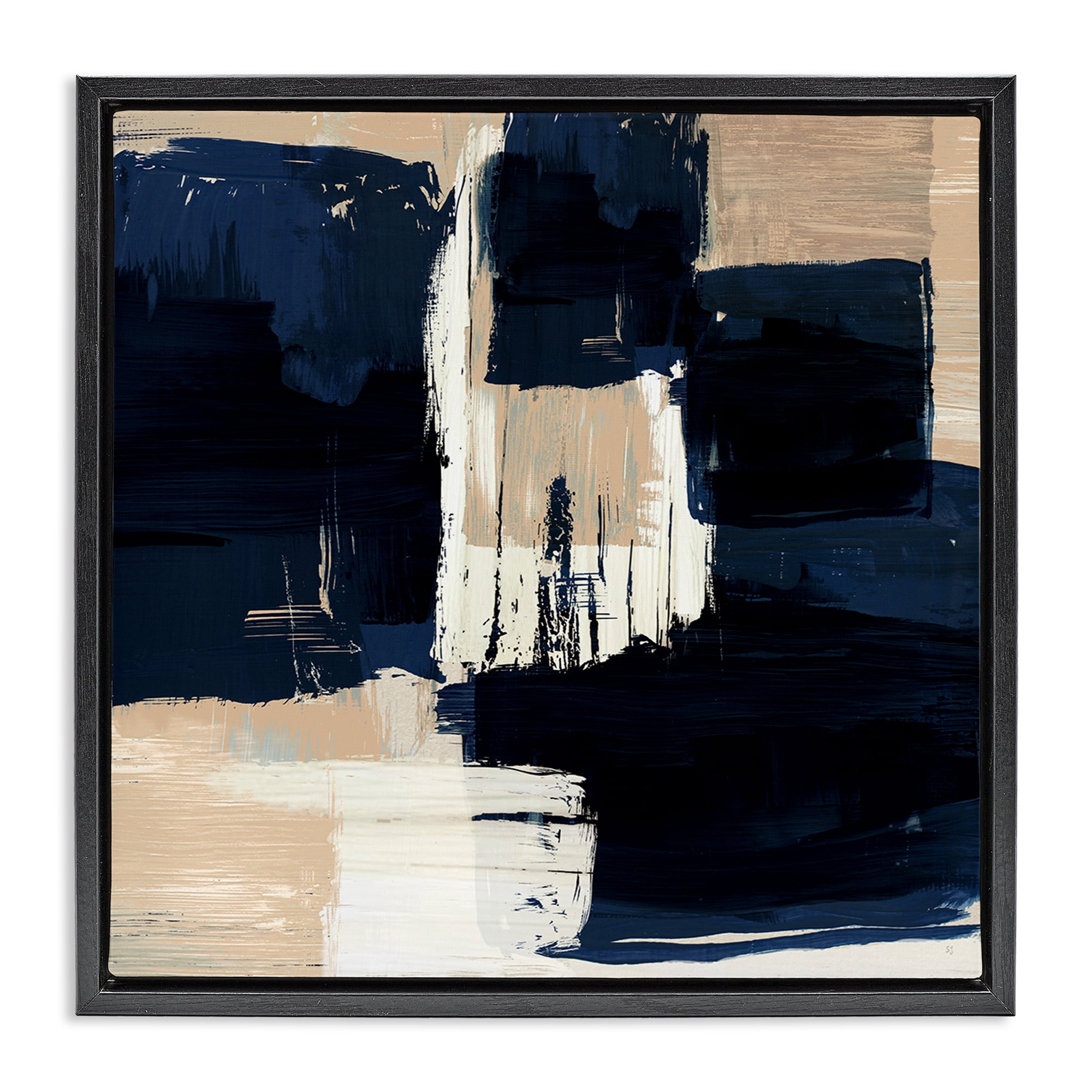 Stupell Industries Restless Blue & Tan Shapes Abstract Painting Black Floater Framed Canvas Art Print Wall Art, 25 x 25