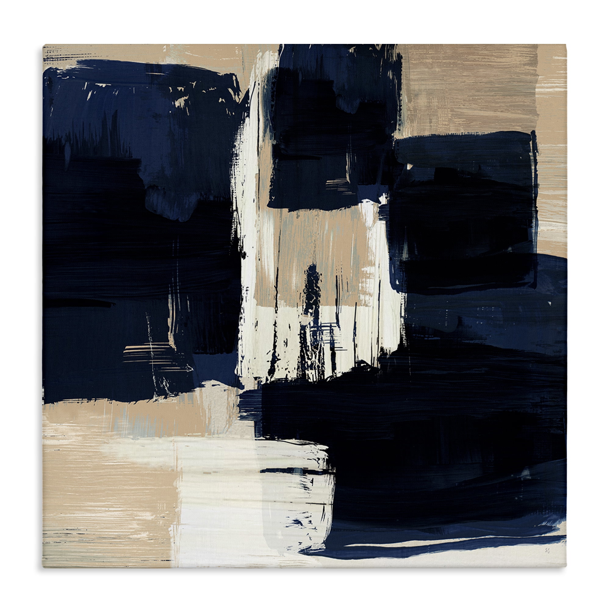 Stupell Industries Restless Blue & Tan Shapes Abstract Painting Gallery Wrapped Canvas Art Print Wall Art, 17 x 17