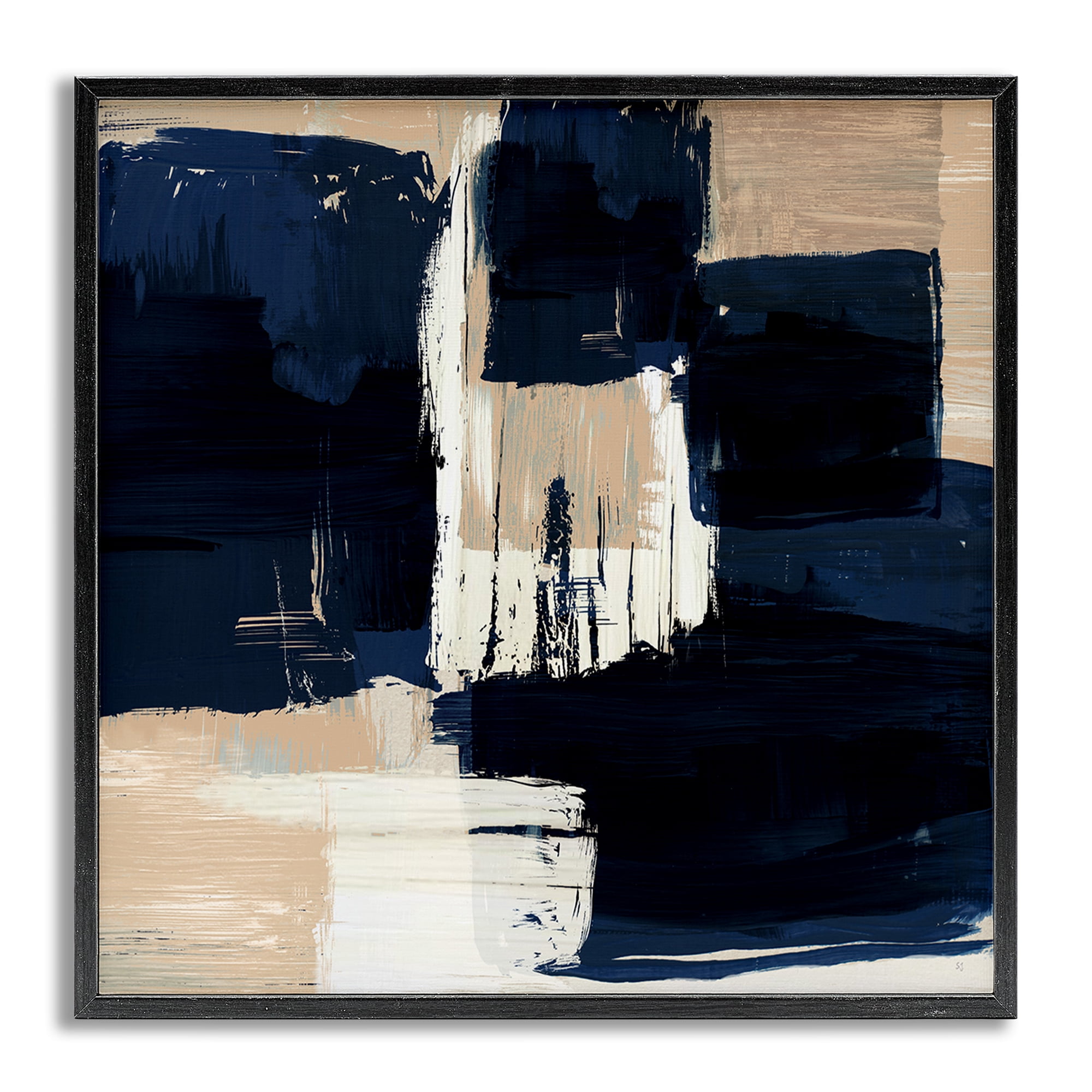 Stupell Industries Restless Blue & Tan Shapes Abstract Painting Gray Framed Art Print Wall Art, 12 x 12