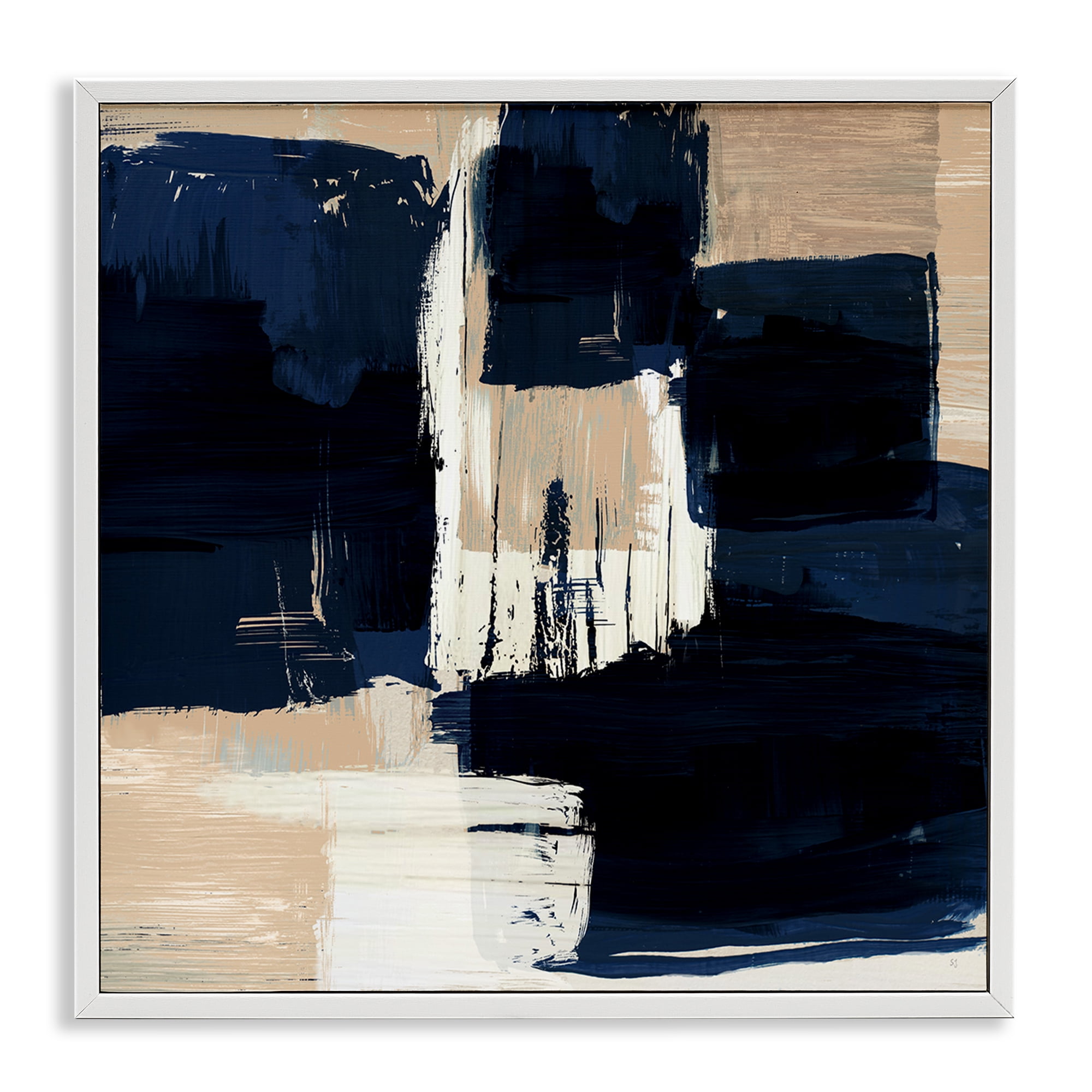 Stupell Industries Restless Blue & Tan Shapes Abstract Painting White Framed Art Print Wall Art, 17 x 17
