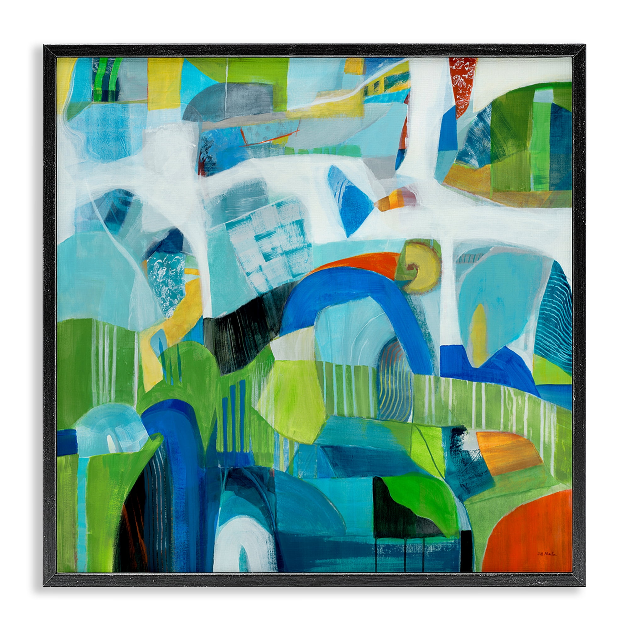 Stupell Industries Restless Bright Shapes Abstract Painting Black Framed Art Print Wall Art, 17 x 17