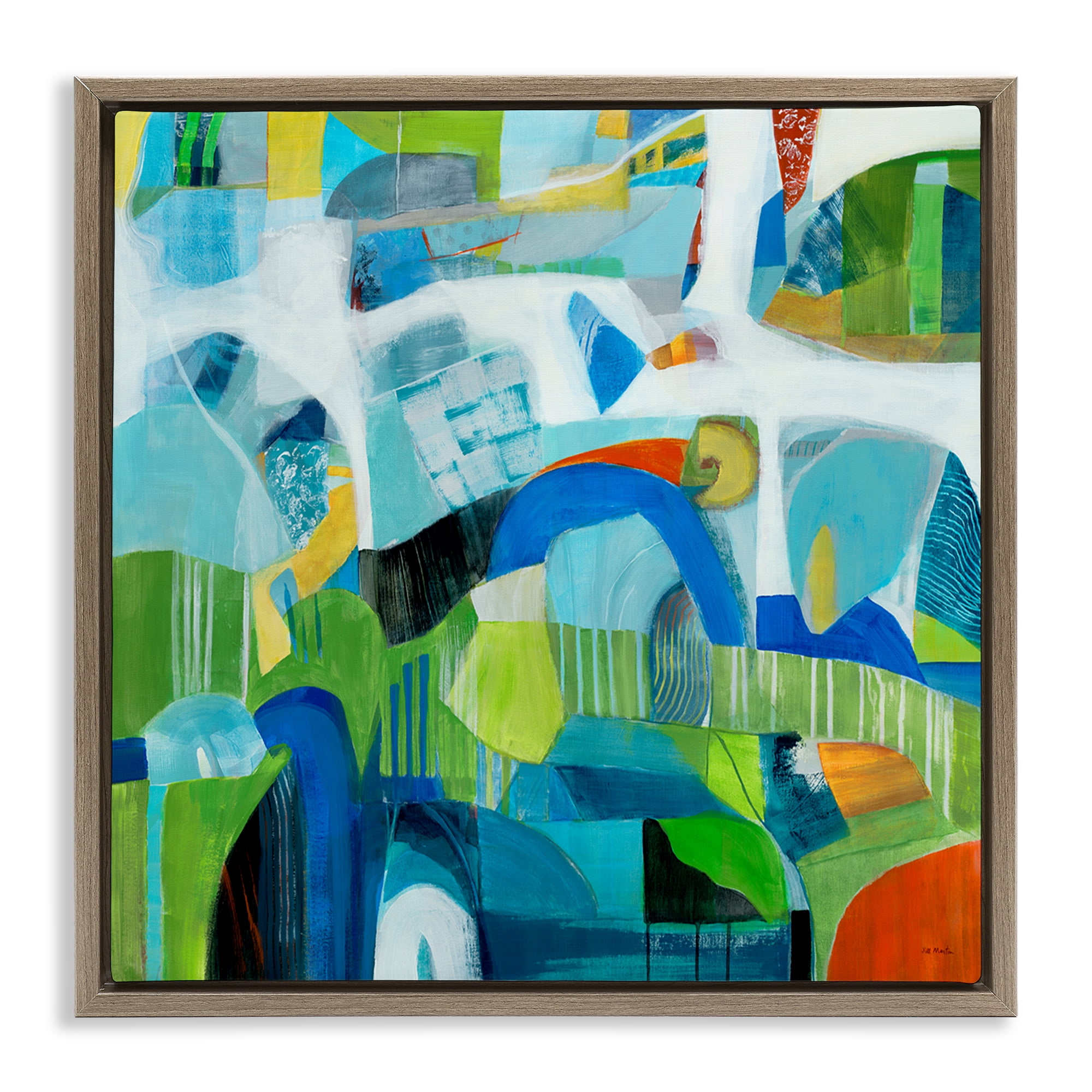 Stupell Industries Restless Bright Shapes Abstract Painting Brown Floater Framed Canvas Art Print Wall Art, 18 x 18