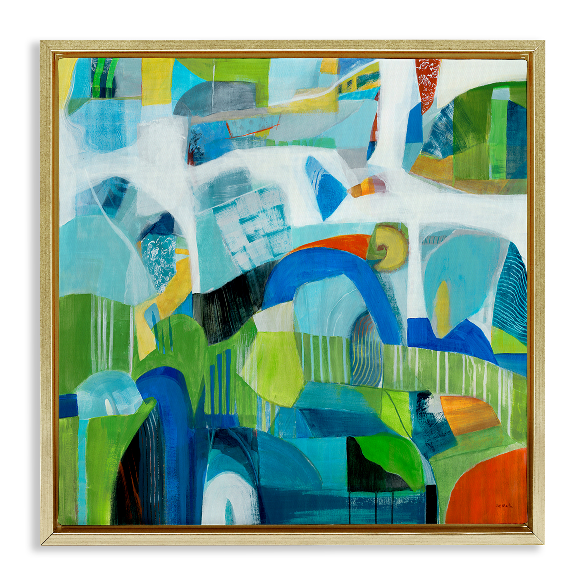 Stupell Industries Restless Bright Shapes Abstract Painting Gold Floater Framed Canvas Art Print Wall Art, 18 x 18