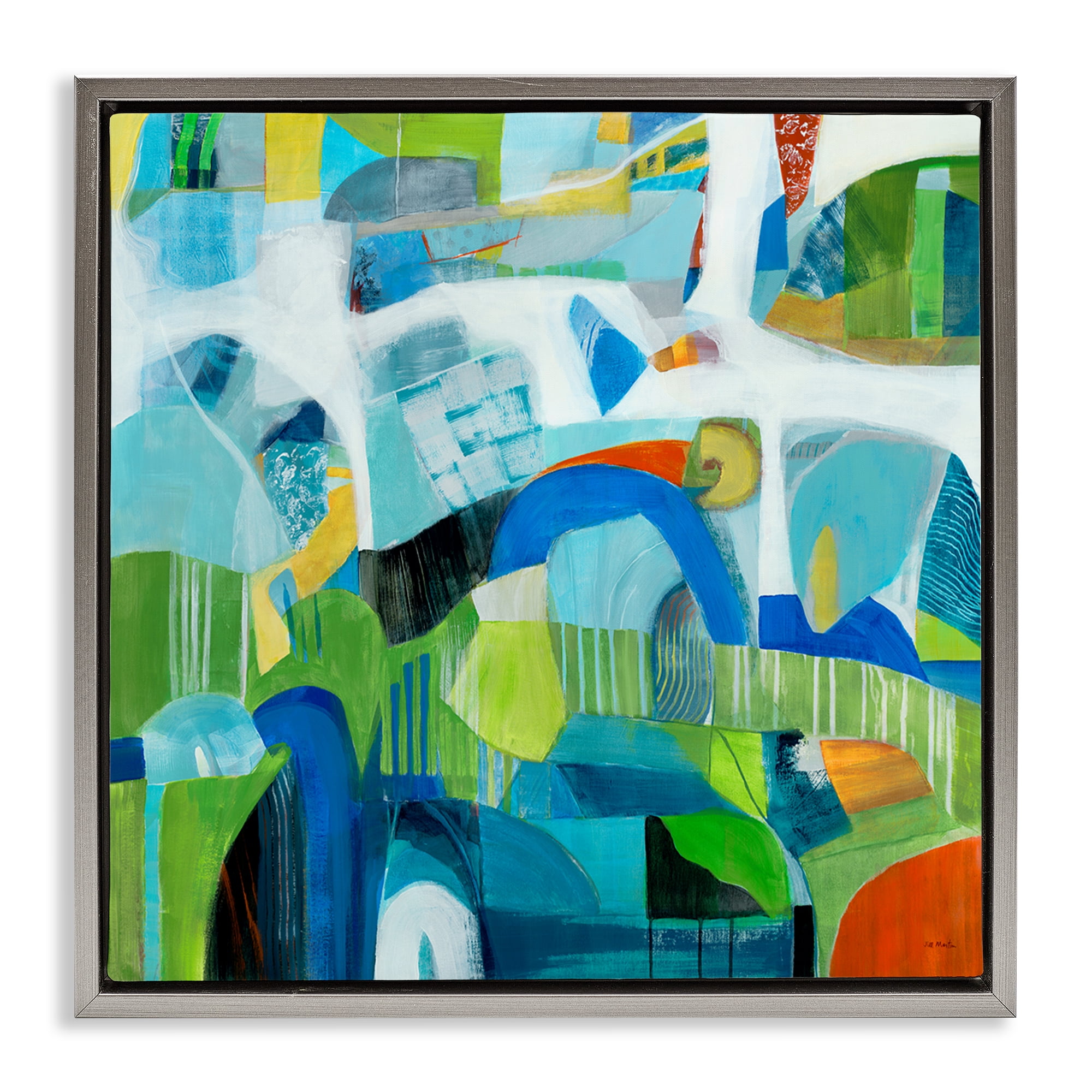 Stupell Industries Restless Bright Shapes Abstract Painting Gray Floater Framed Canvas Art Print Wall Art, 25 x 25