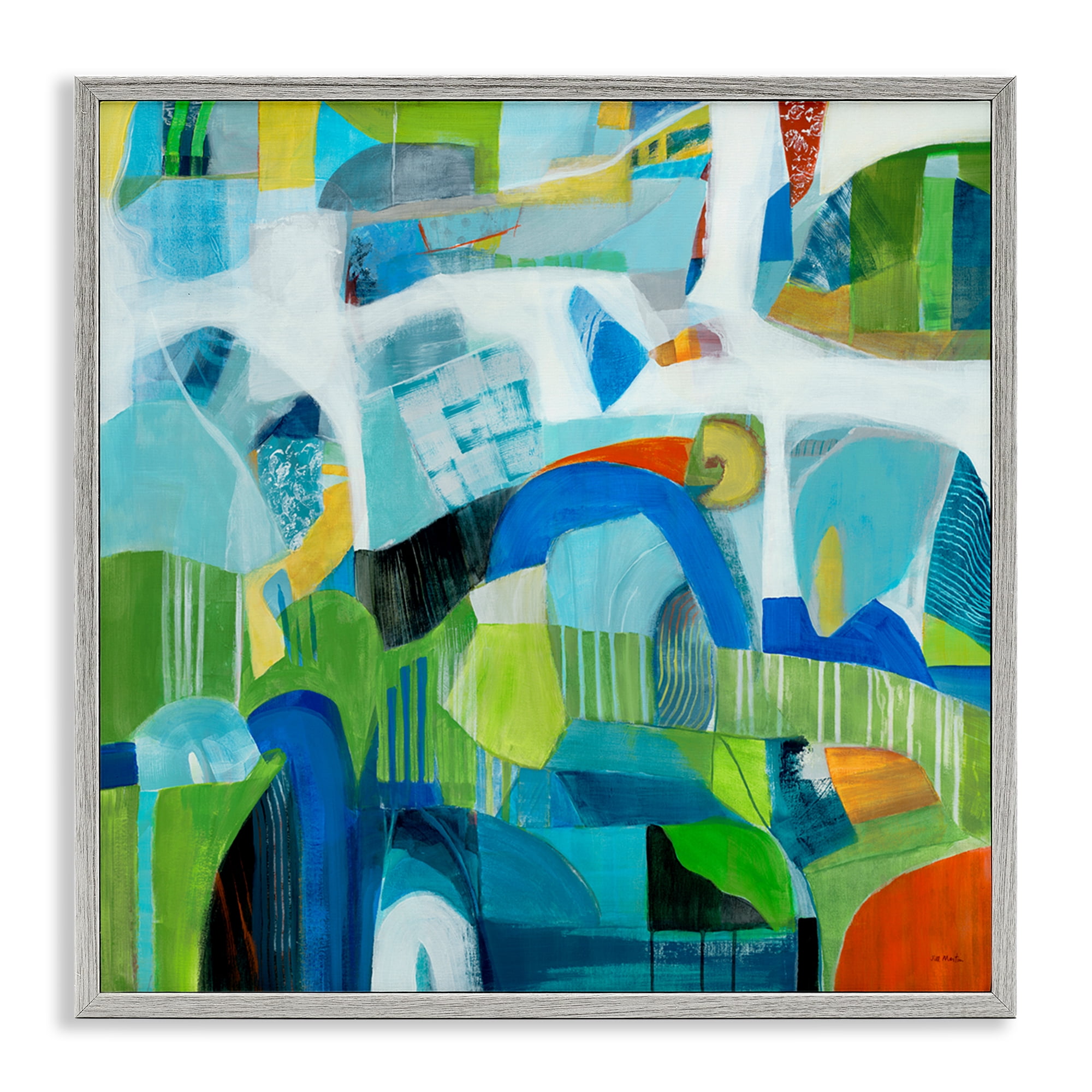 Stupell Industries Restless Bright Shapes Abstract Painting Gray Framed Art Print Wall Art, 12 x 12