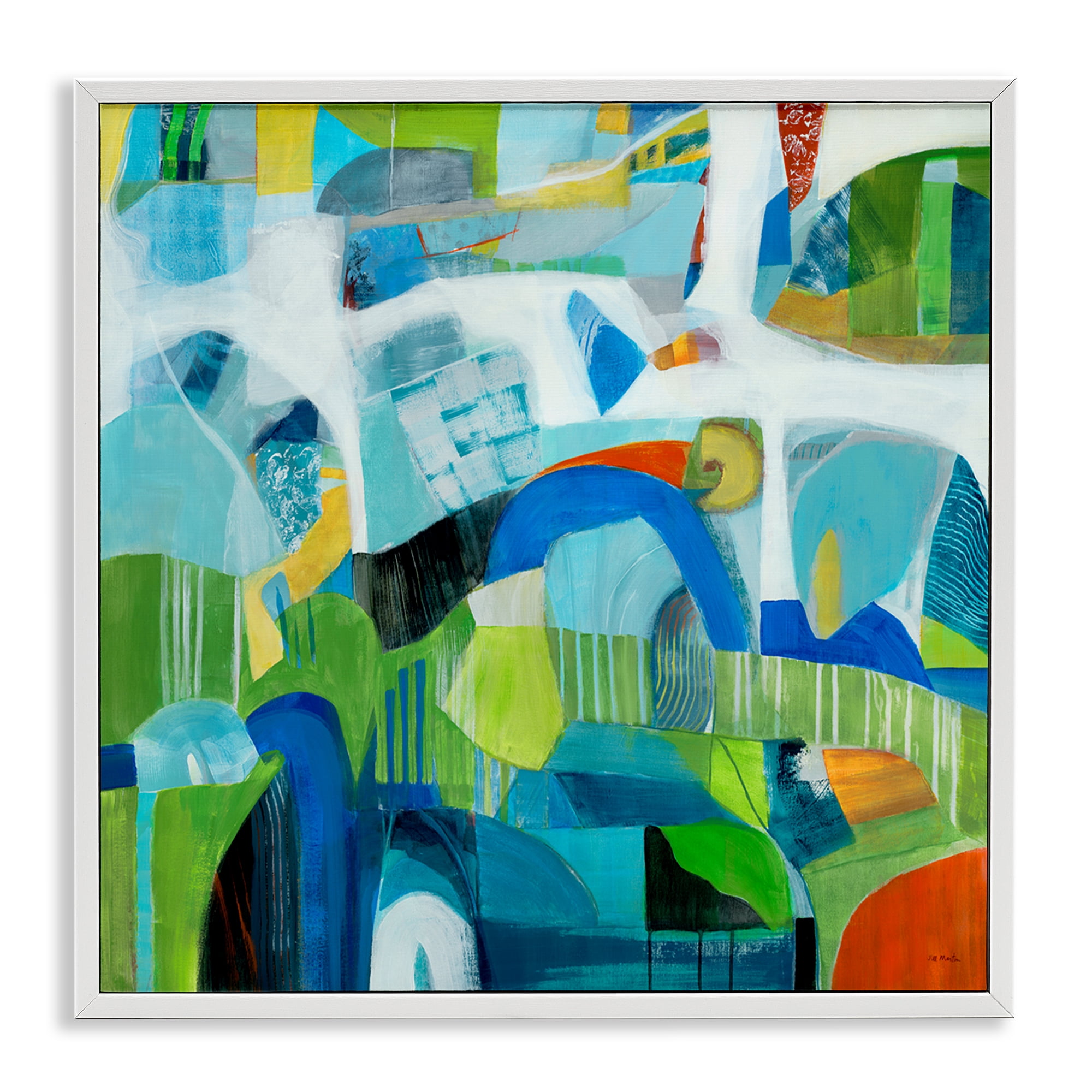 Stupell Industries Restless Bright Shapes Abstract Painting White Framed Art Print Wall Art, 12 x 12