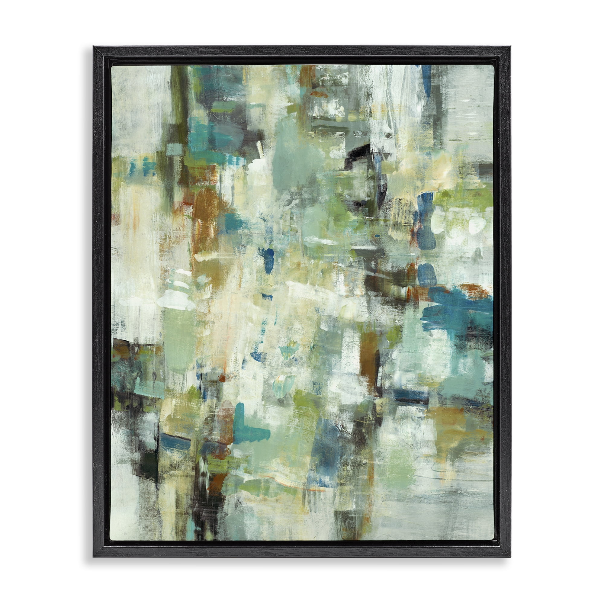 Stupell Industries Restless Green Abstraction Abstract Painting Black Floater Framed Canvas Art Print Wall Art, 17 x 21