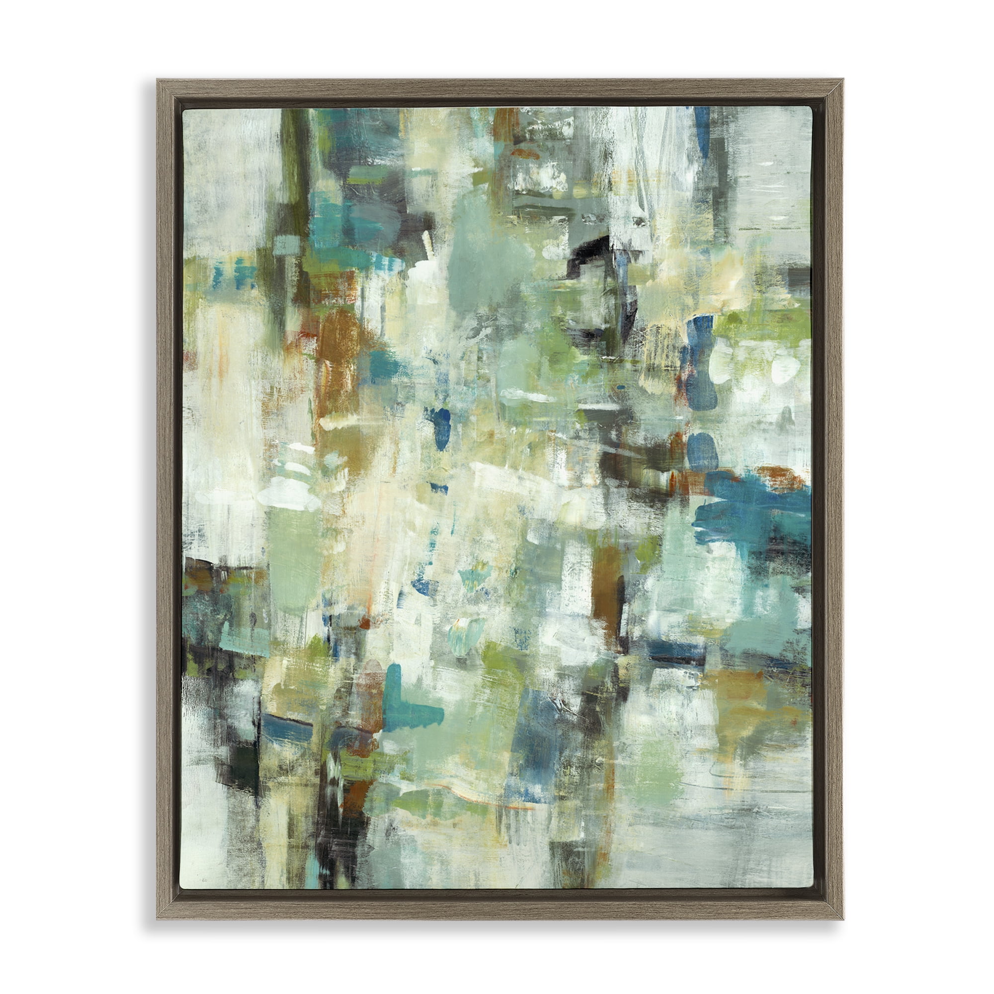 Stupell Industries Restless Green Abstraction Abstract Painting Brown Floater Framed Canvas Art Print Wall Art, 17 x 21