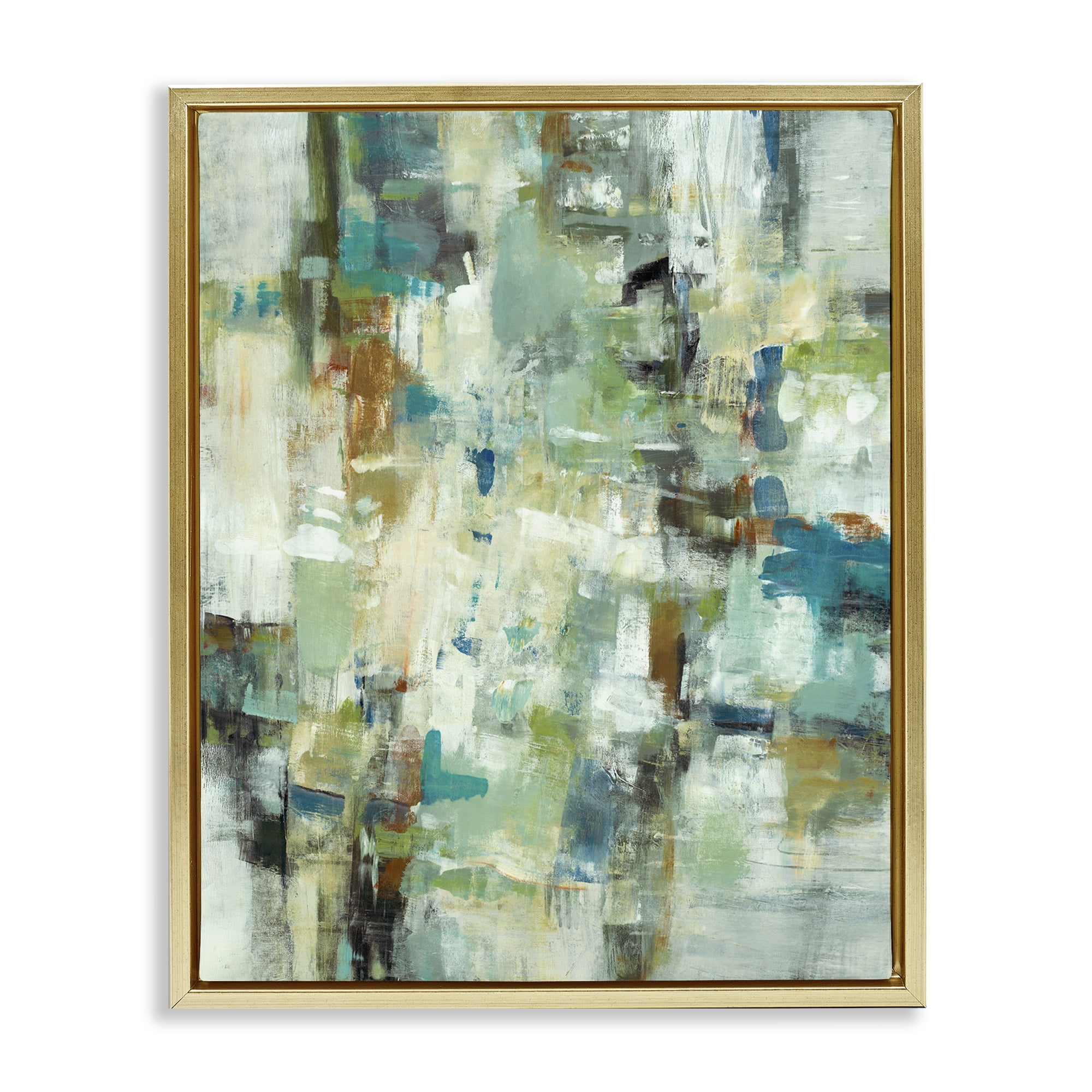 Stupell Industries Restless Green Abstraction Abstract Painting Gold Floater Framed Canvas Art Print Wall Art, 17 x 21