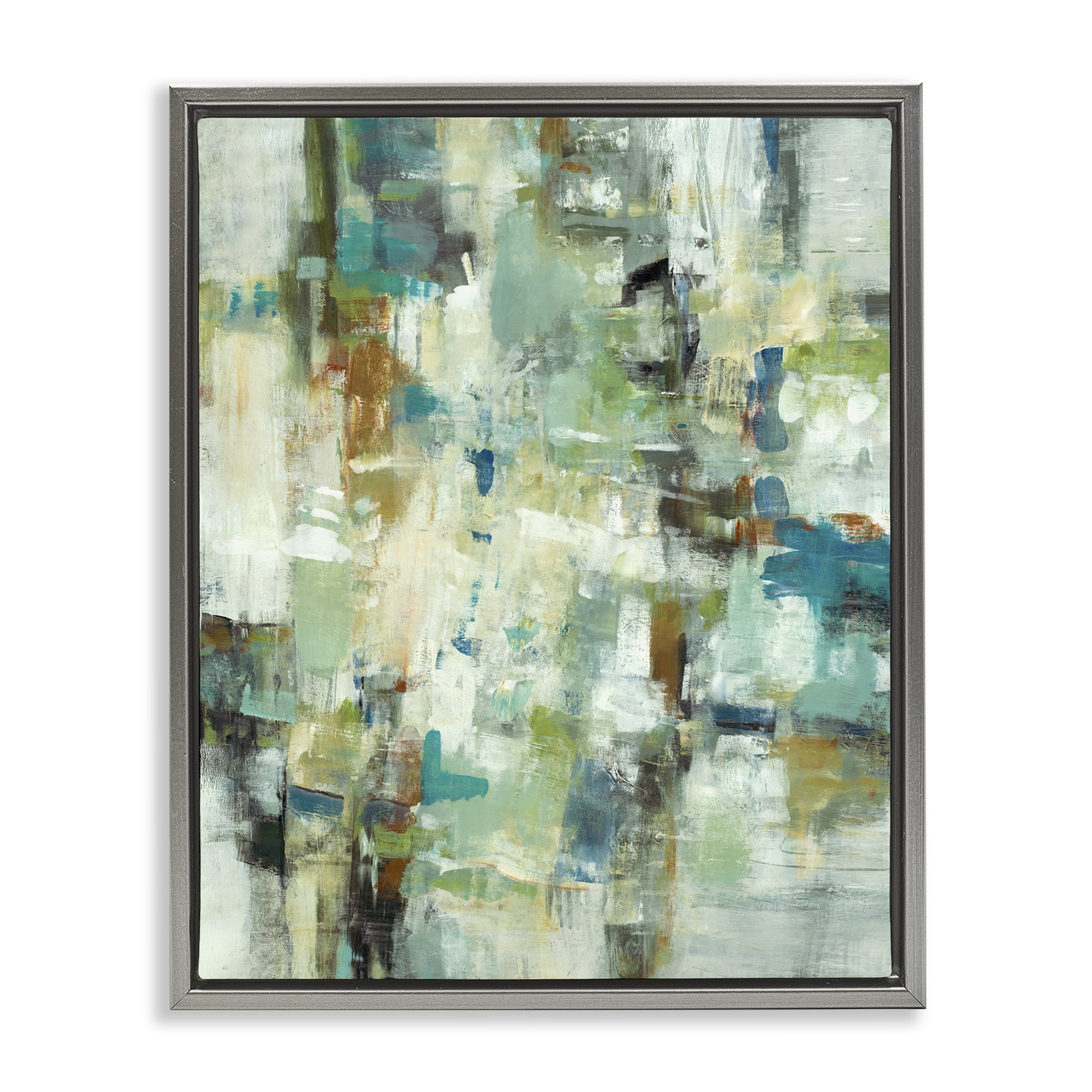 Stupell Industries Restless Green Abstraction Abstract Painting Gray Floater Framed Canvas Art Print Wall Art, 17 x 21