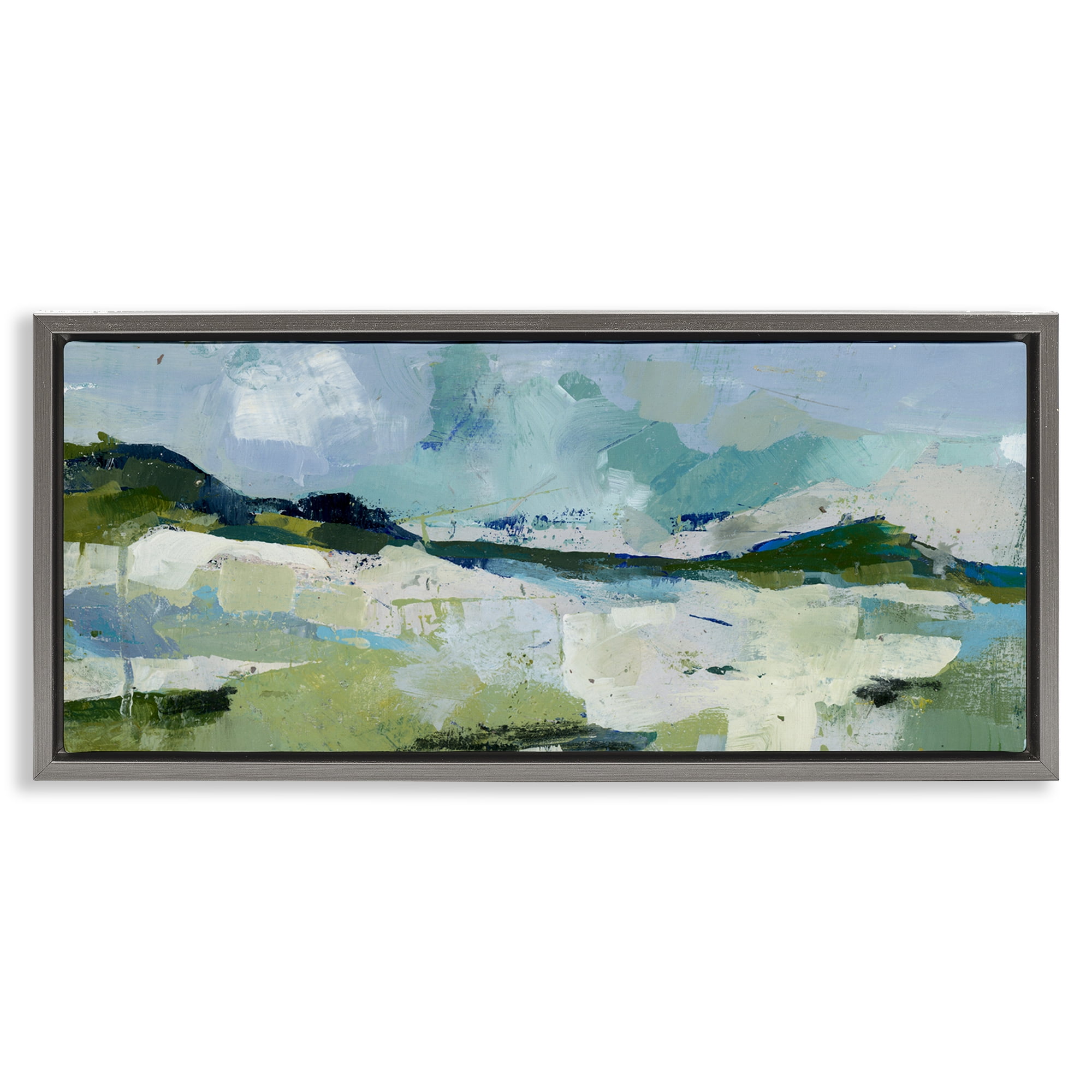 Stupell Industries Restless Landscape Impression Abstract Painting Gray Floater Framed Canvas Art Print Wall Art, 31 x 14